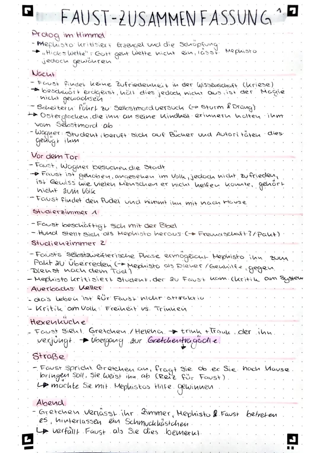 # FAUST-ZUSAMMENFASSUNG
## Zwinger
- Gretchen singt der Muttergottes ein Lied -> hofft auf Beistand.
- Kindsmord deutet sich an -> nicht von
