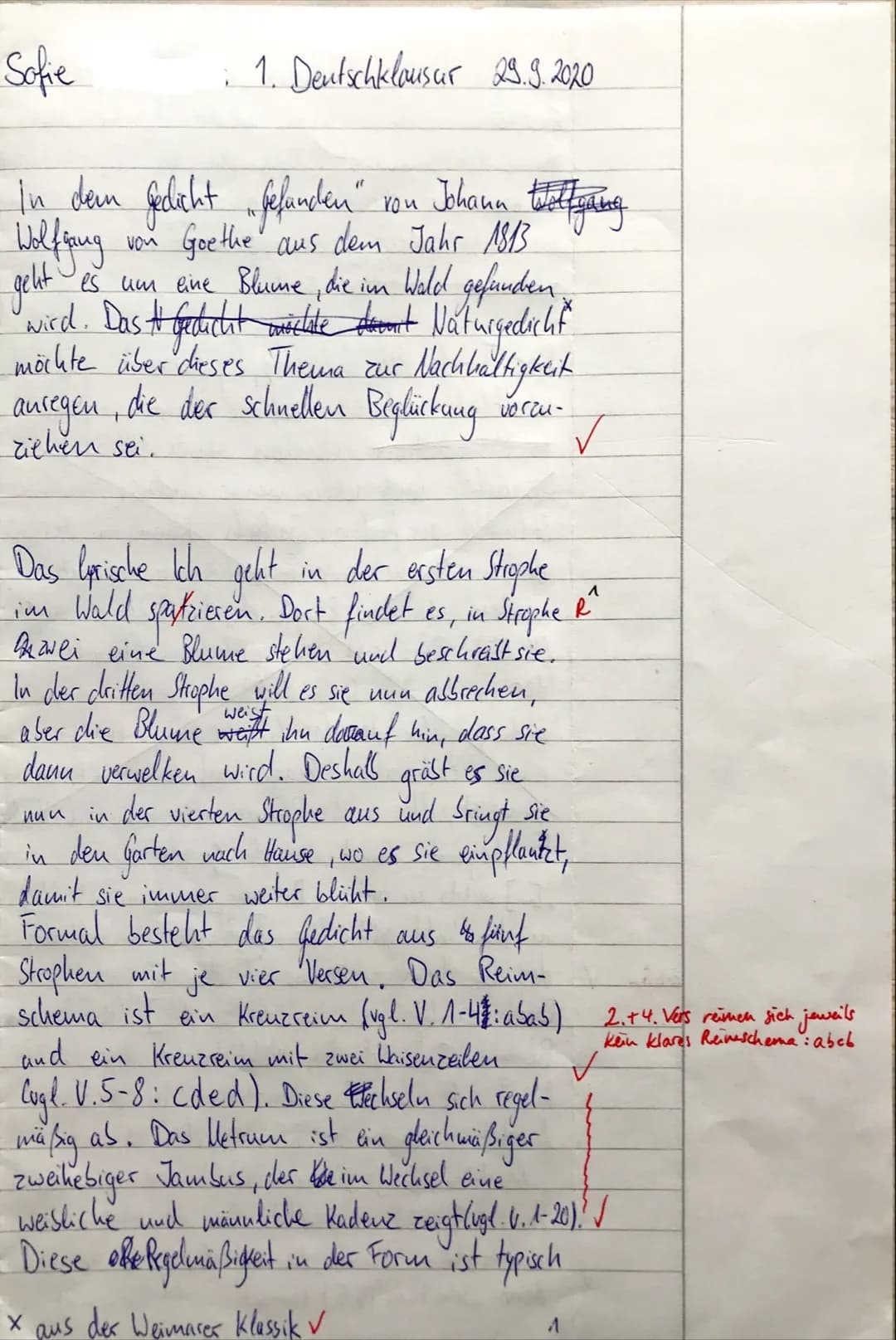 # Erwartungshorizont
Name: Sofie
| | mögliche Punkte | erreichte Punkte |
|---|---|---|
| **Verstehensleistung** |
| Die Schülerin, der Sc