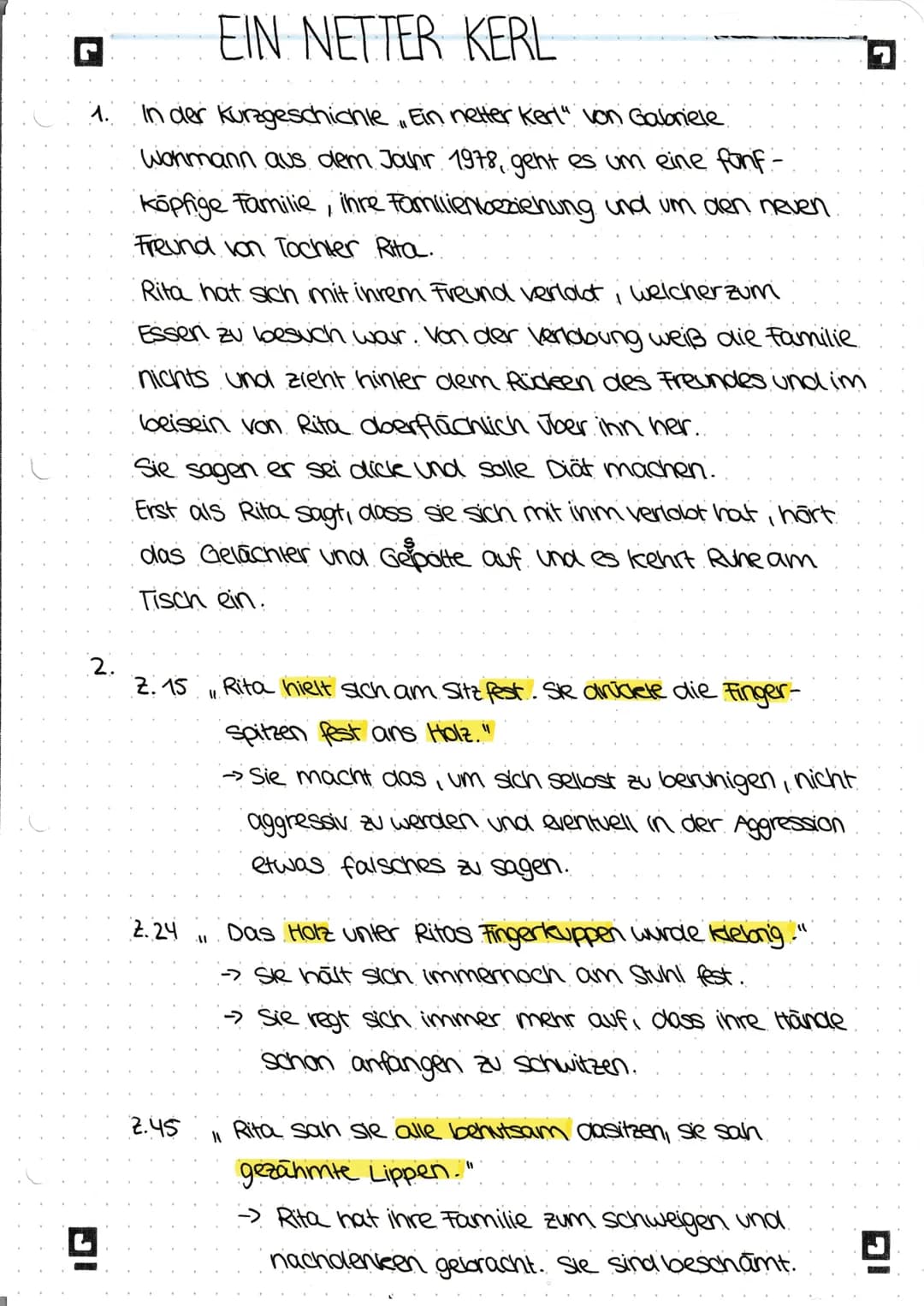 # EIN NETTER KERL
1. In der Kurzgeschichle „Ein netter keri" von Galbriele
Wonmann aus dem Jahr 1978, gent es um eine fonf-
köpfige Familie,