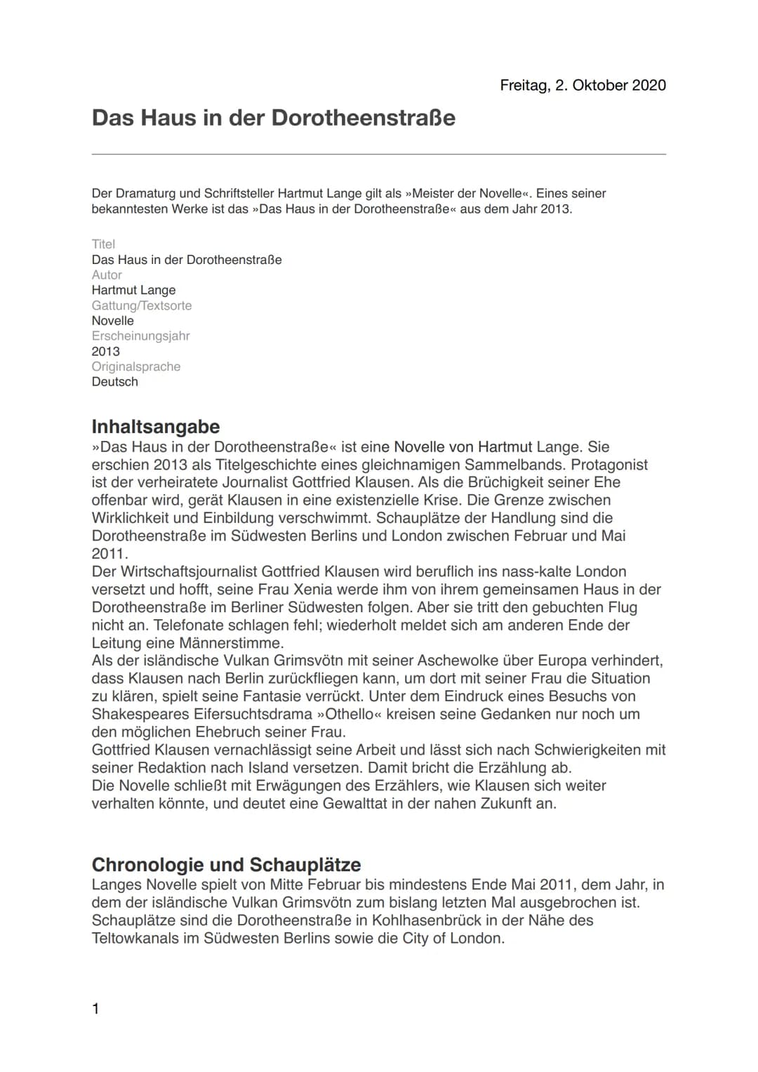 3 von 8
Freitag, 2. Oktober 2020
# Aufbau der Novelle
- Lange bezeichnet seinen in sechs Abschnitte gegliederten Text als Novelle.
- Der T