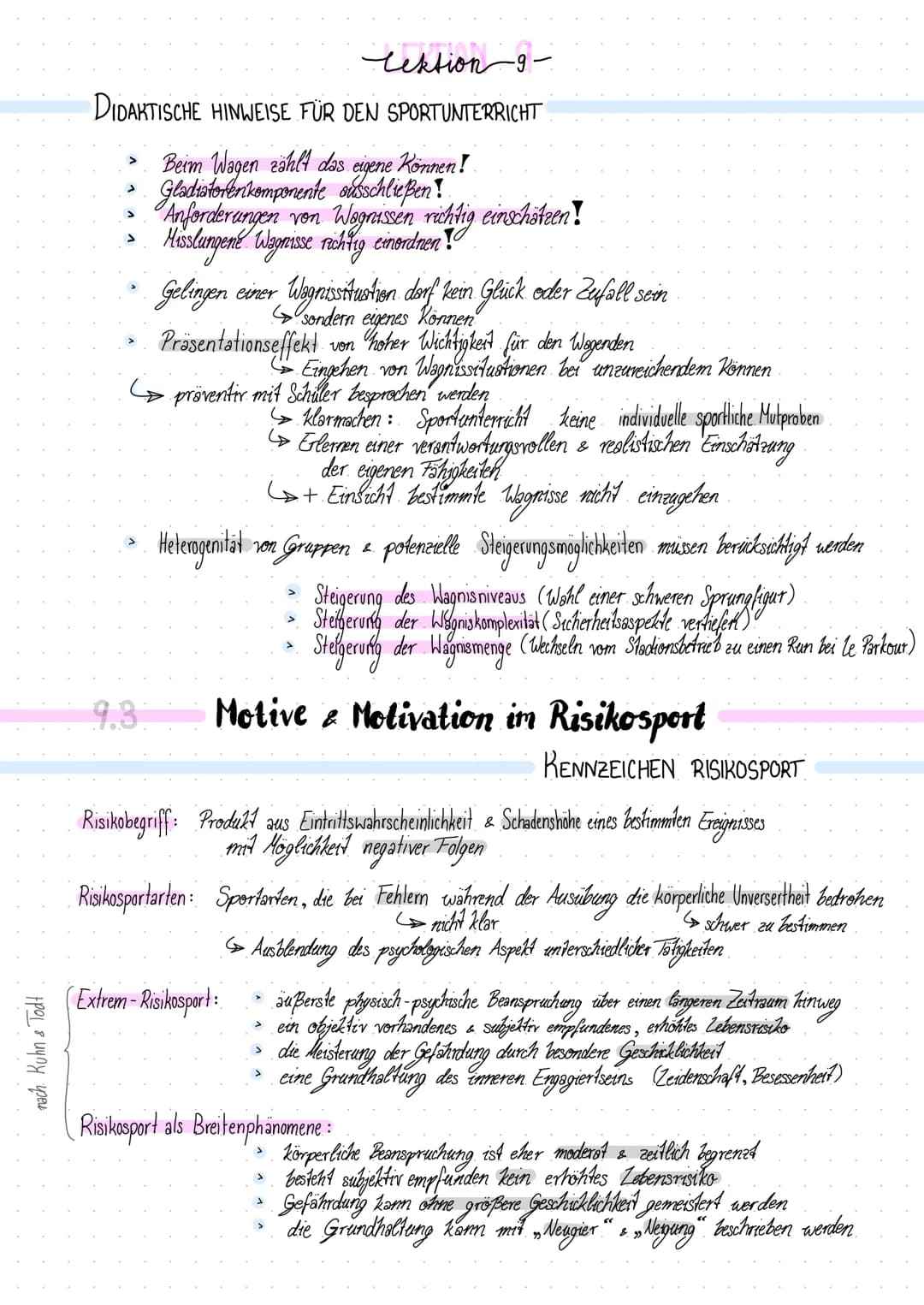# Lektion 9-
## MOTIVE FÜR DAS BETREIBEN VON RISIKOSPORT
### Motive:
- Angstlust
- Reizsuchverhalten
- Risikointeresse
- Leistungsmotive
- W