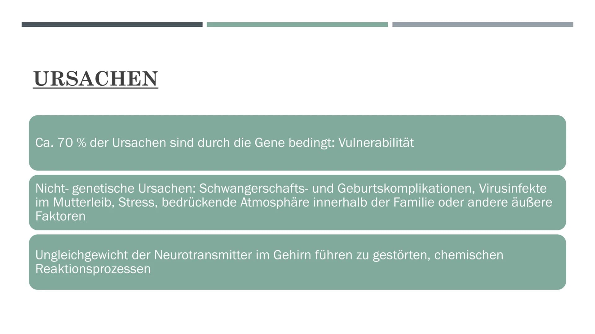 ----
WAS IST
SCHIZOPHRENIE? INHALTSVERZEICHNIS
Definition
Anzahl der Erkrankten
Ursachen
Auswirkungen/Herausforderungen für die Angehörigen
