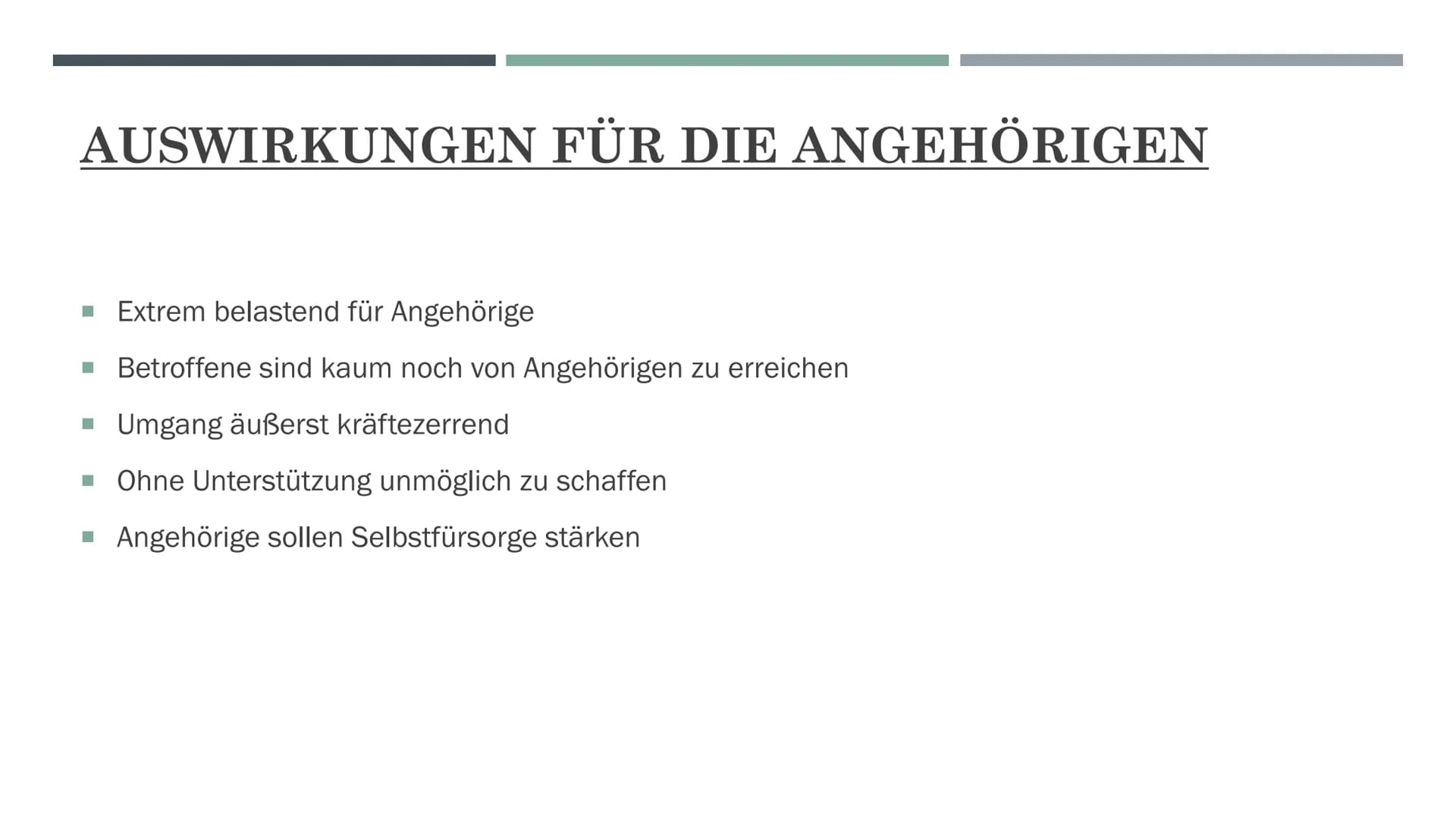 ----
WAS IST
SCHIZOPHRENIE? INHALTSVERZEICHNIS
Definition
Anzahl der Erkrankten
Ursachen
Auswirkungen/Herausforderungen für die Angehörigen