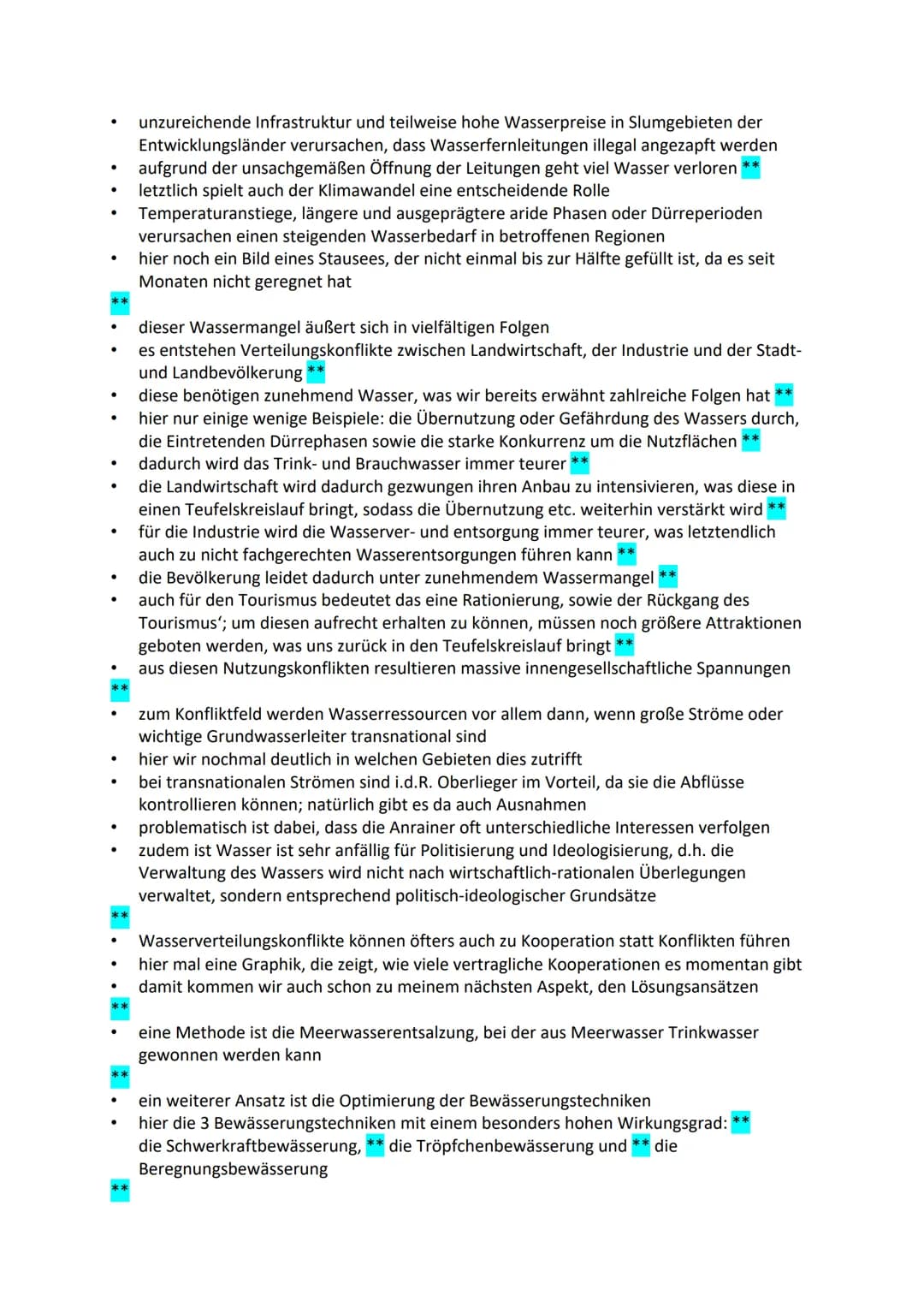 # Mündliche Prüfung
## WASSER - Eine elementare Ressource als Konfliktherd der Zukunft?
### Gliederung
1. Einstieg
- „The next war in the