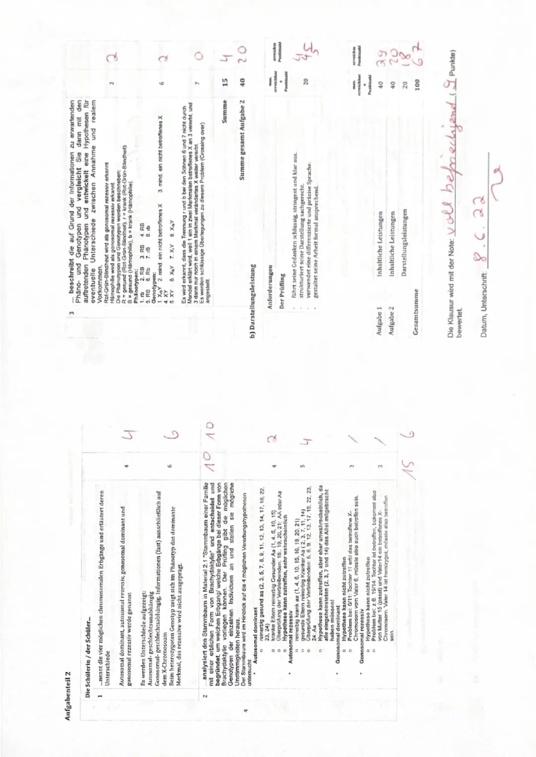 Bearbeitungszeit: 135 Minuten
Hilfsmittel: Deutsches Wörterbuch
# Thema: Genetik - Proteinbiosynthese & Stammbaumanalysen
## Aufgabe 1: Pr