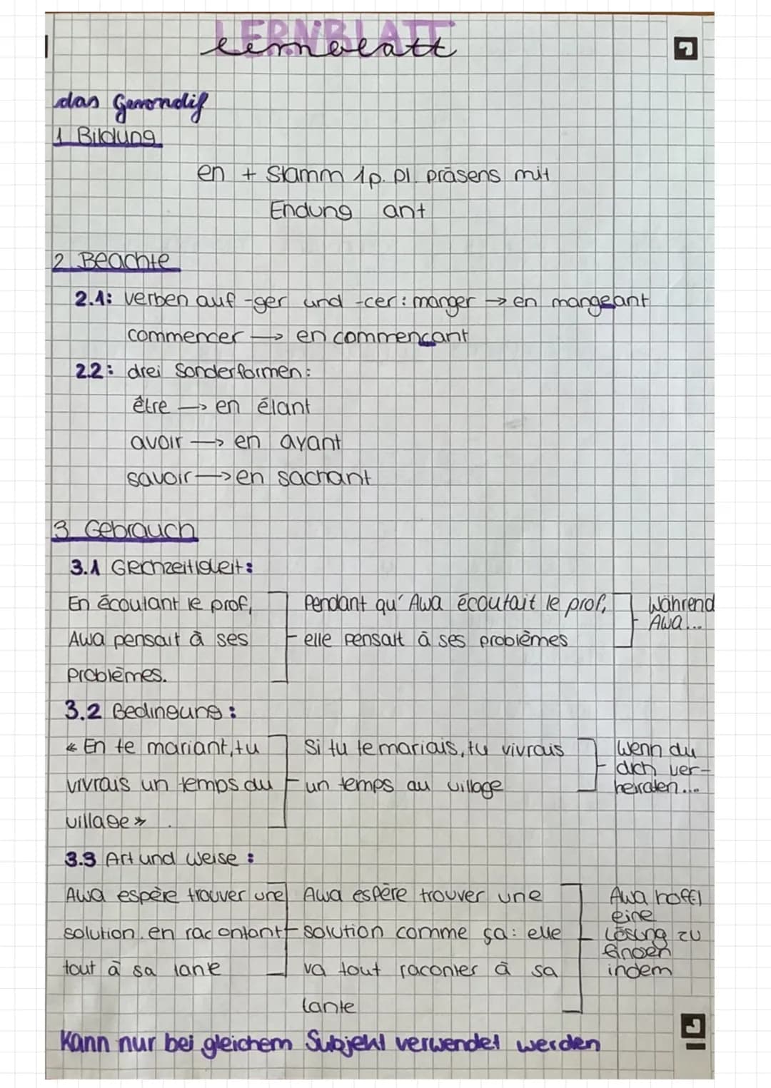 # das Passiv
1. Bildung
être + participe passé
↑
anpassen
Die Dorf-bewohner respektieren die Traditionen
les habitants du village respecten
