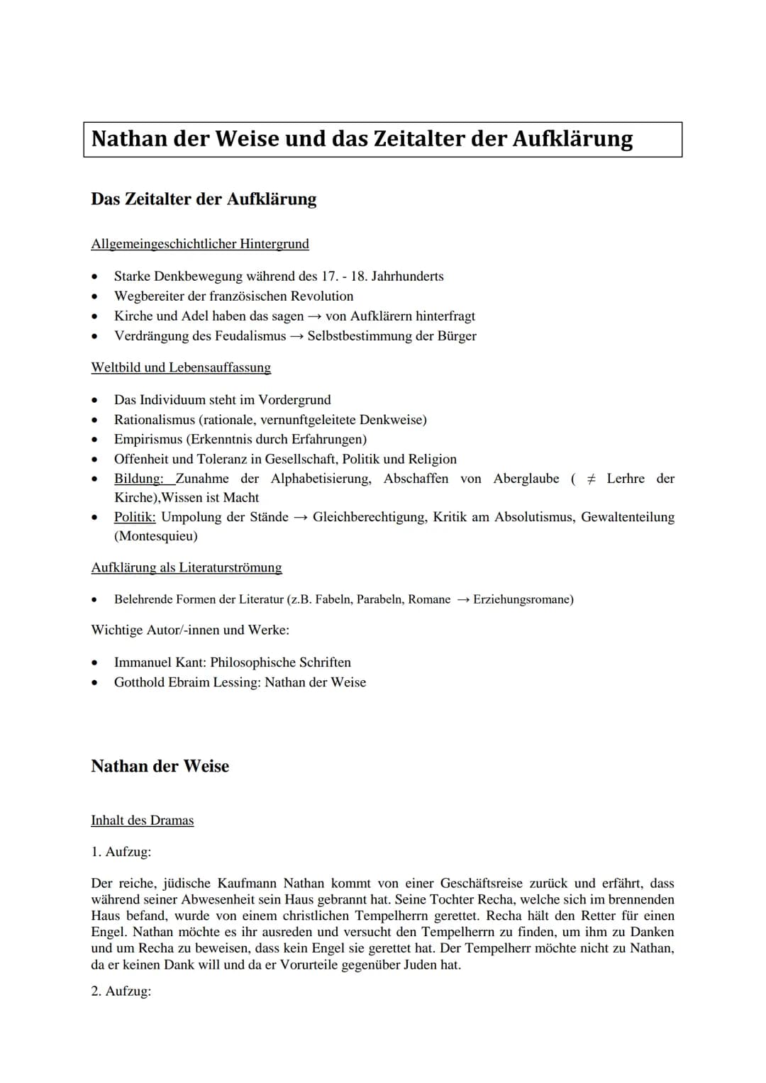 ## Nathan der Weise und das Zeitalter der Aufklärung
### Das Zeitalter der Aufklärung
#### Allgemeingeschichtlicher Hintergrund
- Starke