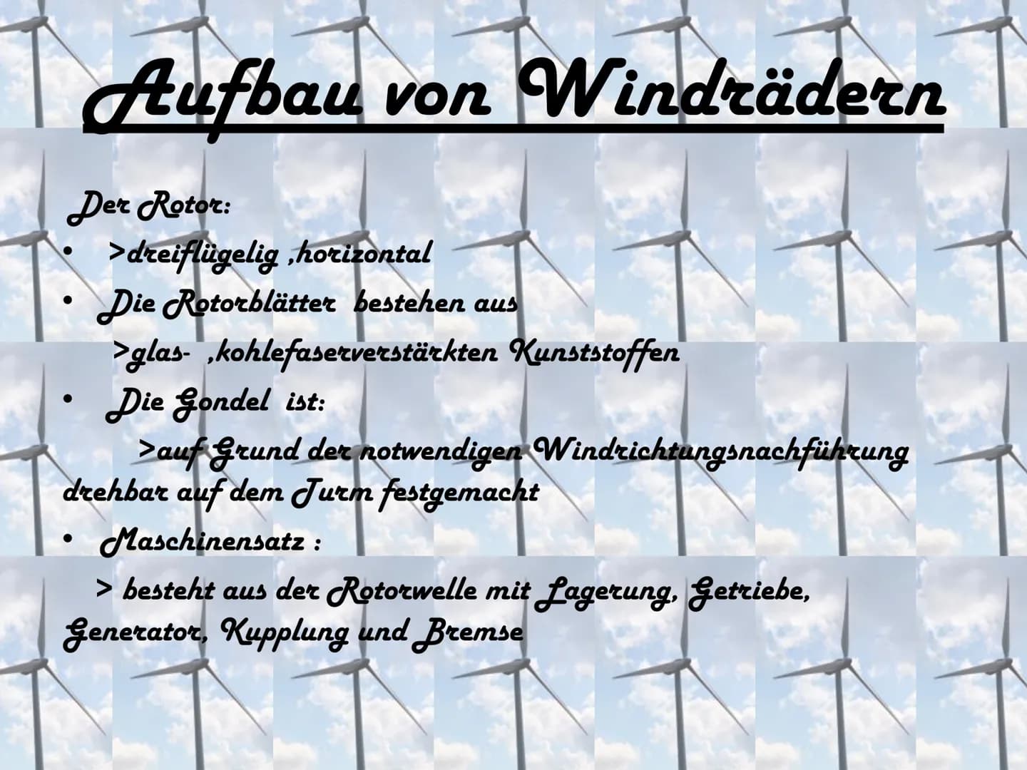 ## Turm und Fundament:
Um die Standfestigkeit der Windenergie-Anlage zu sichern, wird je nach stabilität des Untergrundes
eine Pfahl- oder F