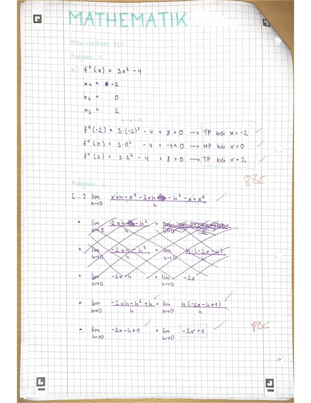 # MATHEMATIK
## Hilfsmittelgestützter Teil
### Aufgabe 4
a) $f(0)=3 \cdot 0^3 - 2.5 \cdot 0^2 + 3.0$
$f(x) = 0$
$f(0)=0$
$0 = \frac{1}{3}x^3