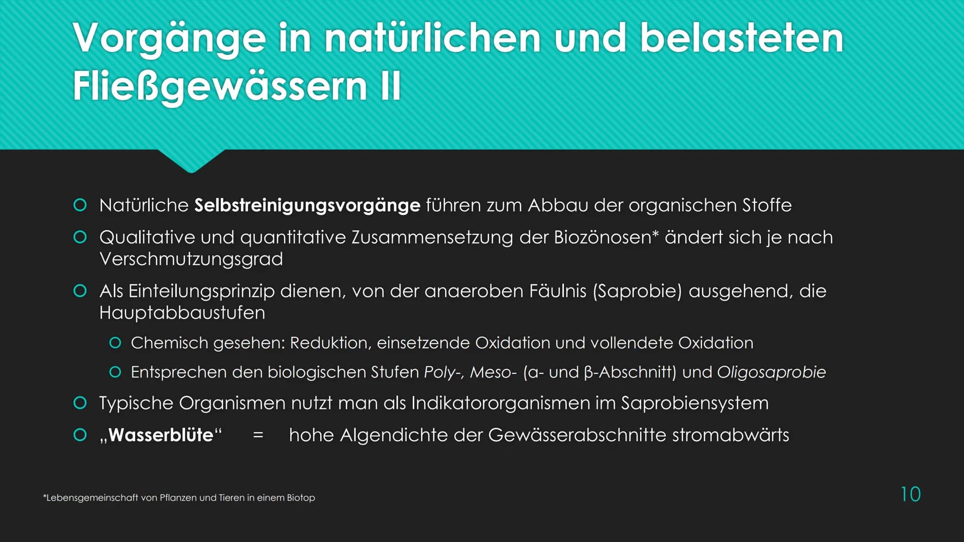 Ökosystem Fließgewässer
Schunk, Nele
23.06.2020 # Inhaltsverzeichnis
• Gliederung eines Fließgewässers
• Lebewesen im Fließgewässer
• Vorgä