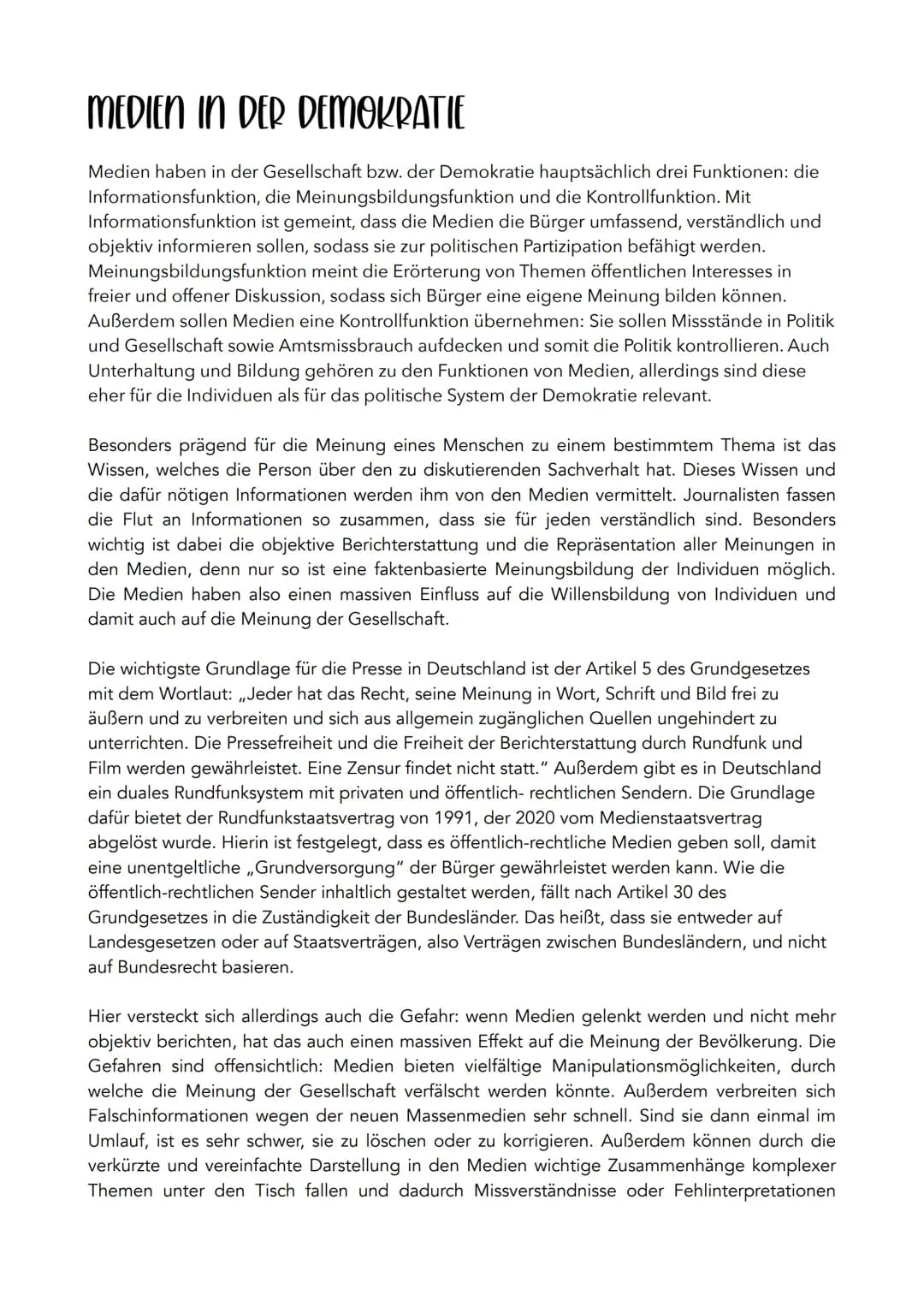 # Aufgabe von Medien in der Demokratie
## INFORMATIONSFUNKTION
Die Bürger umfassend, verständlich und objektiv informieren, sodass sie zur