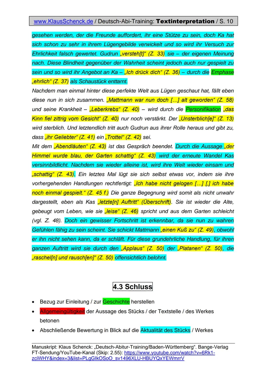 www.KlausSchenck.de / Deutsch-Abi-Training: Textinterpretation / S. 1
# Textinterpretation / Prosa (Aufgabe II)
Hm, Textinterpretation, ma