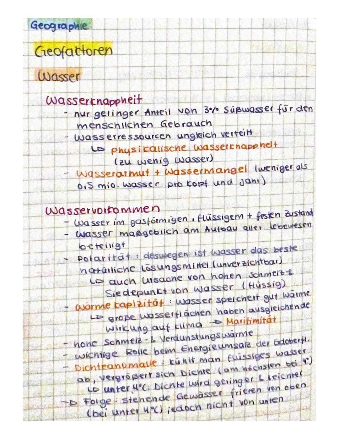 # Geographie
## Geofaktoren
### Wasser
### Wasserknappheit
- nur geringer Anteil von 3% Süßwasser für den menschlichen Gebrauch
- Wasserress