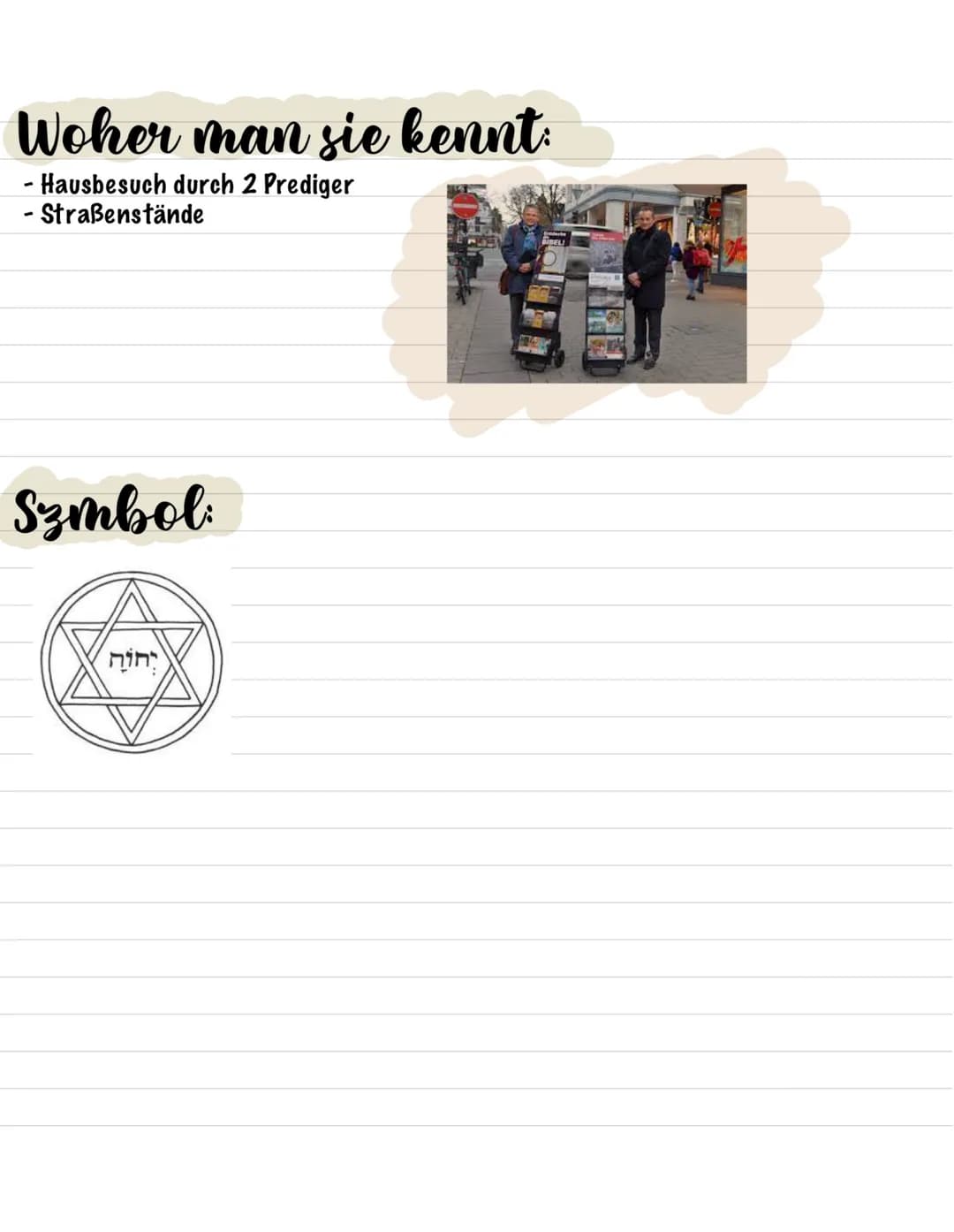 Woher man sie kennt:
- Hausbesuch durch 2 Prediger
- Straßenstände
Symbol:
יהוה # Zeugen - Jehovas21. September 2021
## Gründung:
- wurde