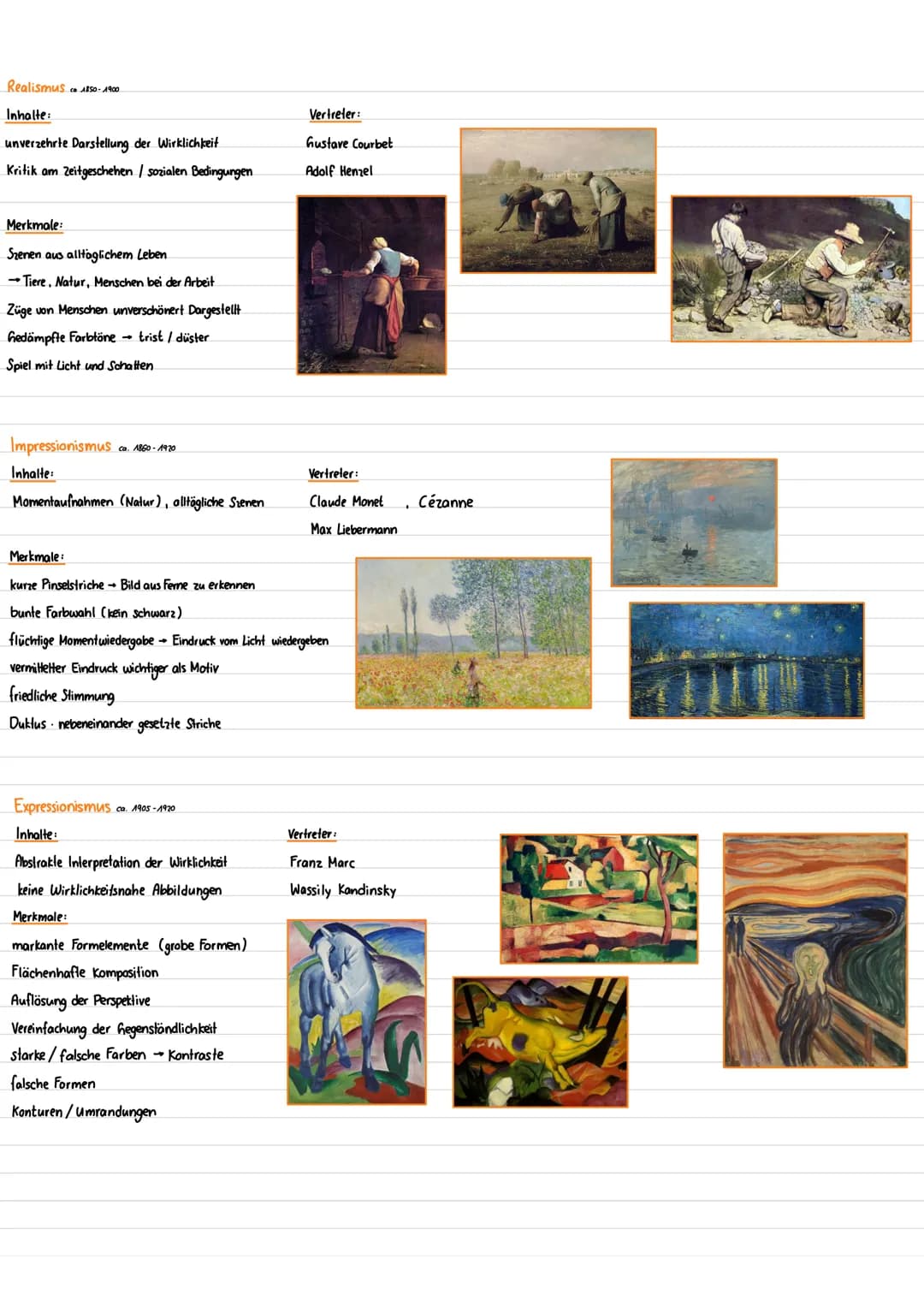 # Lernzettel Kunst Epochenübersicht
## Renaissance
* Frührenaissance: 1400-1490
* Hochrenaissance: 1490-1520
* Vertreter: Leonard