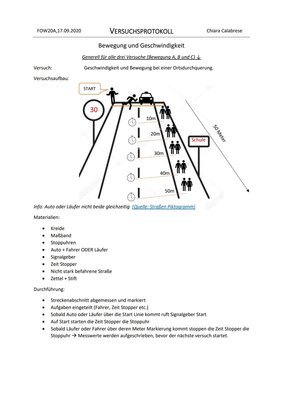 # Bewertung Versuchsprotokoll 1 NAT - Bewegungsvorgänge und Geschwindigkeit
| Klasse: | FOW20A | | | | 11.11.2020 |
|---|---|---|---|---|--