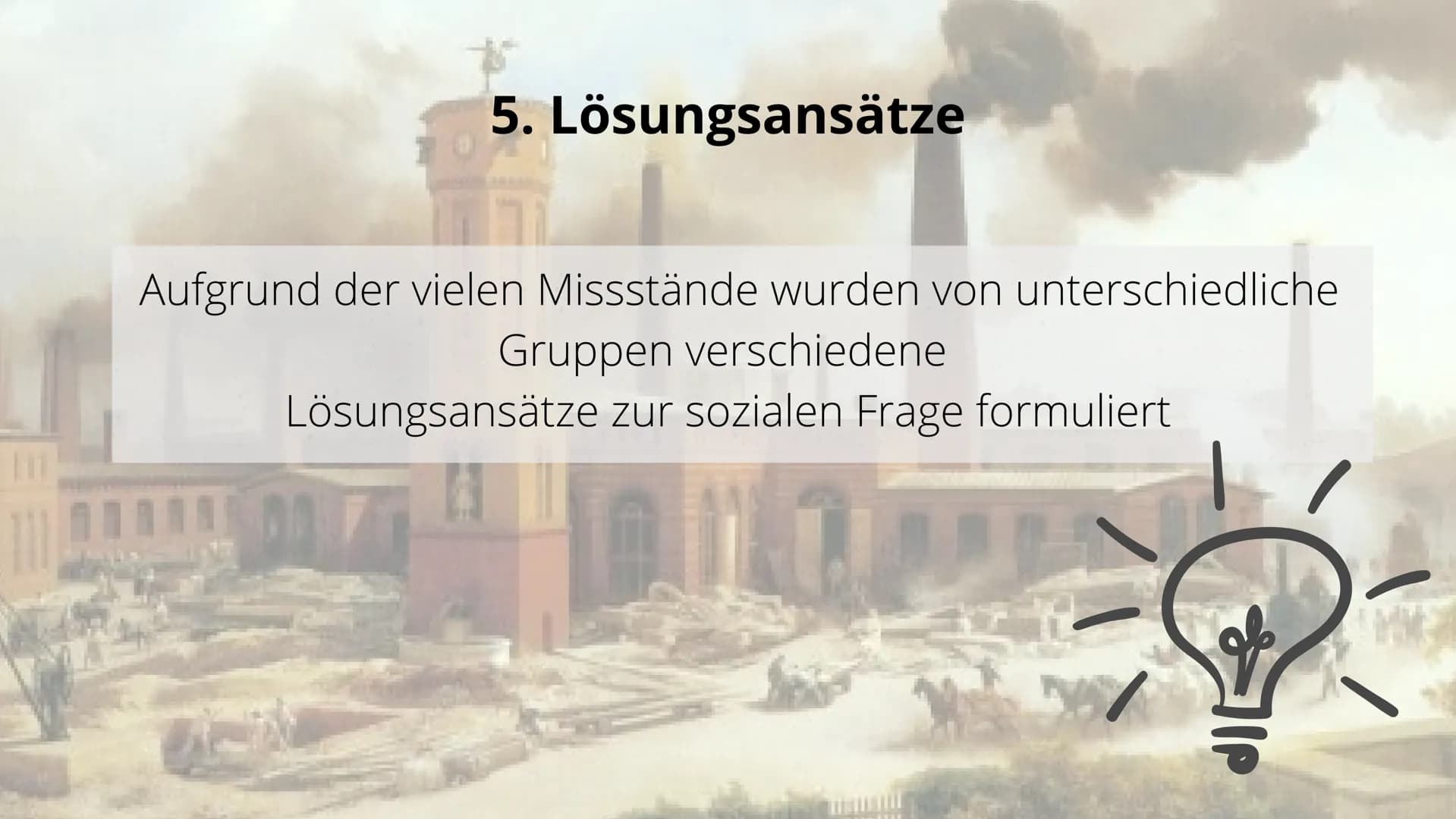 Vortrag Geschichte
Die soziale Frage # Gliederung
1. Soziale Frage
2. Ursachen & Entstehung
3. Kernprobleme
4. Verlauf
5. Lösungsansätze