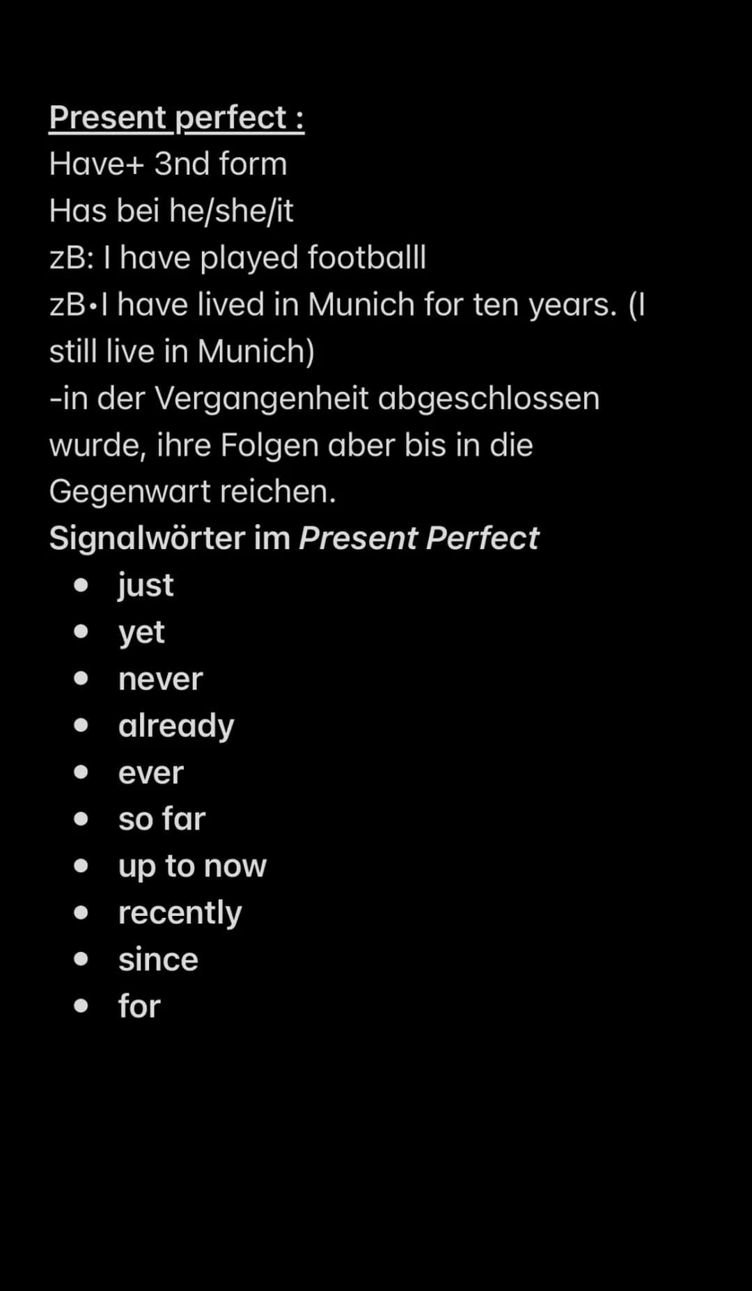 # Zeitformen
**Simple present:**
Form:Infinitiv (Grundform)
zB:I love books / he/she/it loves books
Verwendung:
Allgemeine Aussagen
Handlung