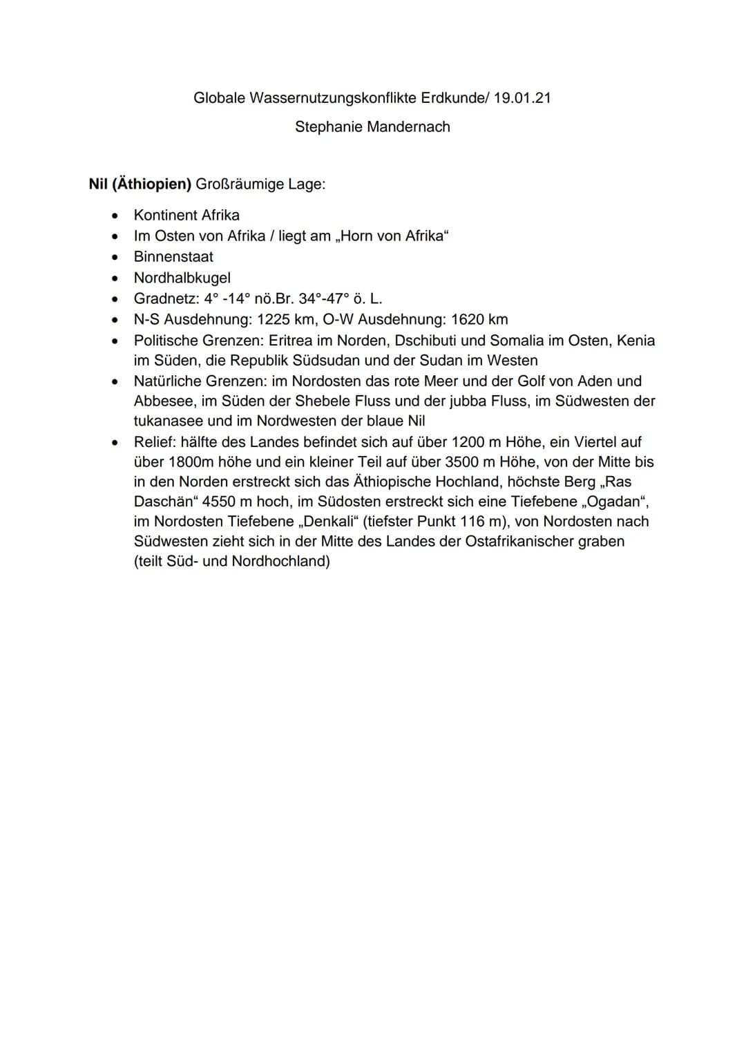 # Nil (Äthiopien)
Wasserpolitischen Hintergrund
Stephanie Mandernach Der Nil:
* längste Fluss der Welt (6671 km)
* stellt seid über 5000 J