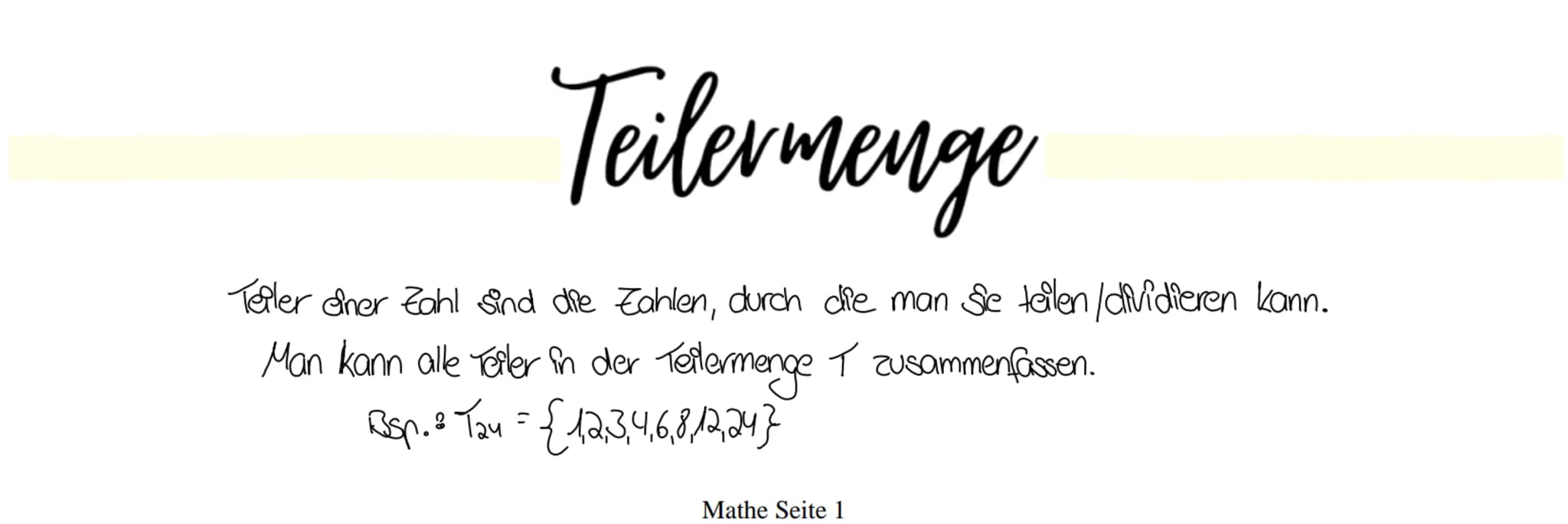 # Vielfachenmenge
Alle Vielfache einer Zahl lassen sich in der Vielfachenmenge V zusammenfassen.
Bsp.: $V_5 = \{5,10,15,20,25,...\}$
$V_7 =