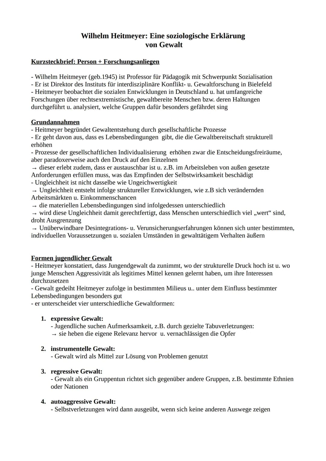 # Wilhelm Heitmeyer: Eine soziologische Erklärung von Gewalt
## Kurzsteckbrief: Person + Forschungsanliegen
- Wilhelm Heitmeyer (geb. 1945)