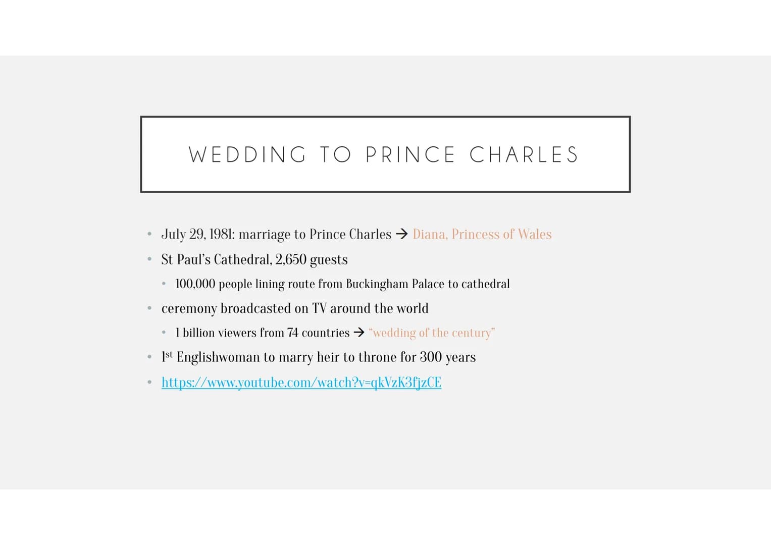 LADY DIANA - THE “PEOPLE'S
PRINCESS“
Luise C. Hamsch STRUCTURE
* General information
* Early life
* Wedding to Prince Charles
* Life in the