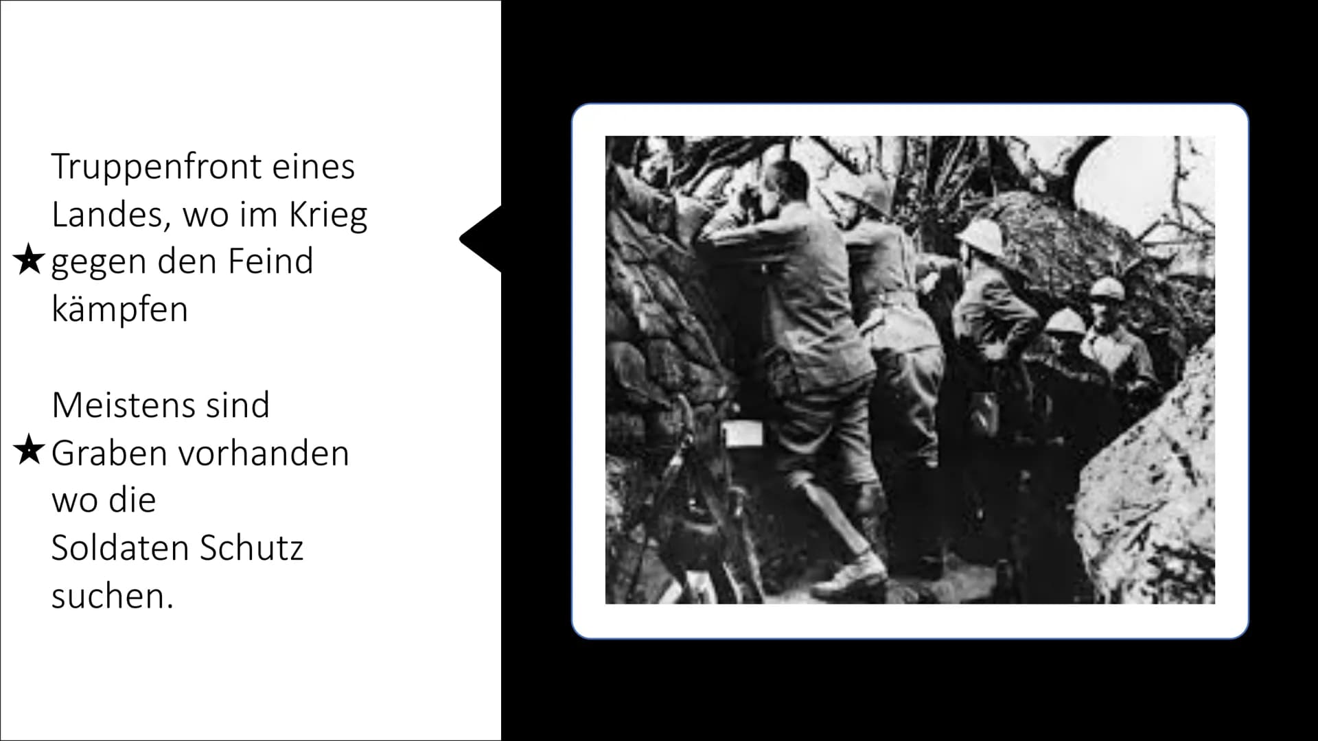 DER ERSTE
WELT
KRIEG
28. JULI 1914 # 1. Weltkrieg:
4 Jahre
1914
1918
Alltag an der Front # Übersicht:
* Was ist die Front?
* Welche Fro