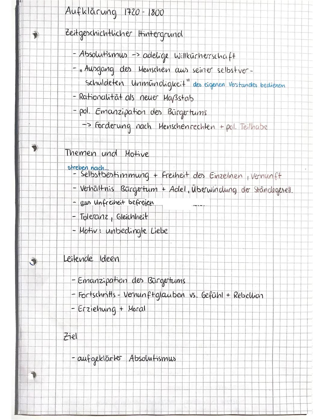 # Aufklärung 1720-1800
## Zeitgeschichtlicher Hintergrund
- Absolutismus -> adelige Willkürherrschaft
- "Ausgang des Menschen aus seiner s