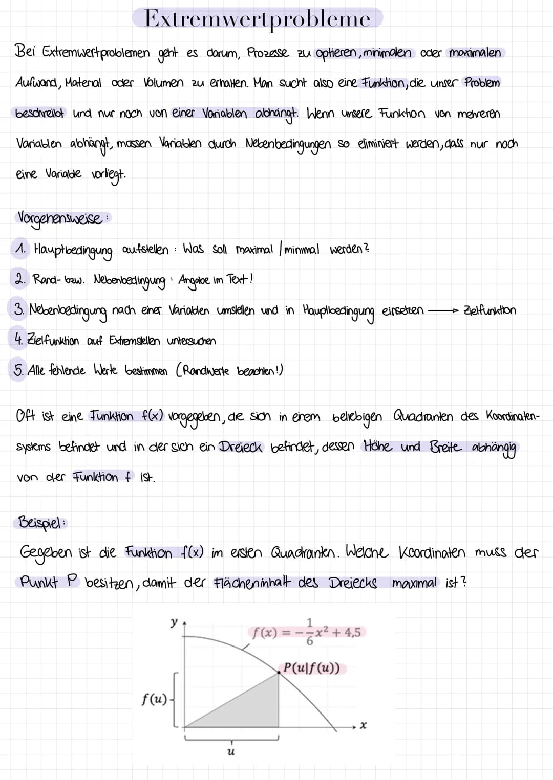 # Typische Beispiele für Extremwertprobleme:
## 1) Fläche – Seitenlänge begrenzt
max. Fläche
b
nur 400m Zaun
a
HB: $A(a, b) = a \cdot b$
N