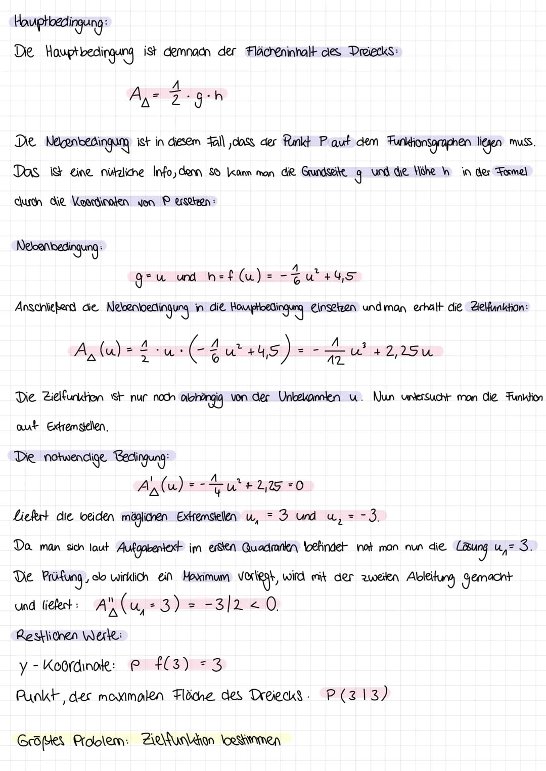 # Typische Beispiele für Extremwertprobleme:
## 1) Fläche – Seitenlänge begrenzt
max. Fläche
b
nur 400m Zaun
a
HB: $A(a, b) = a \cdot b$
N