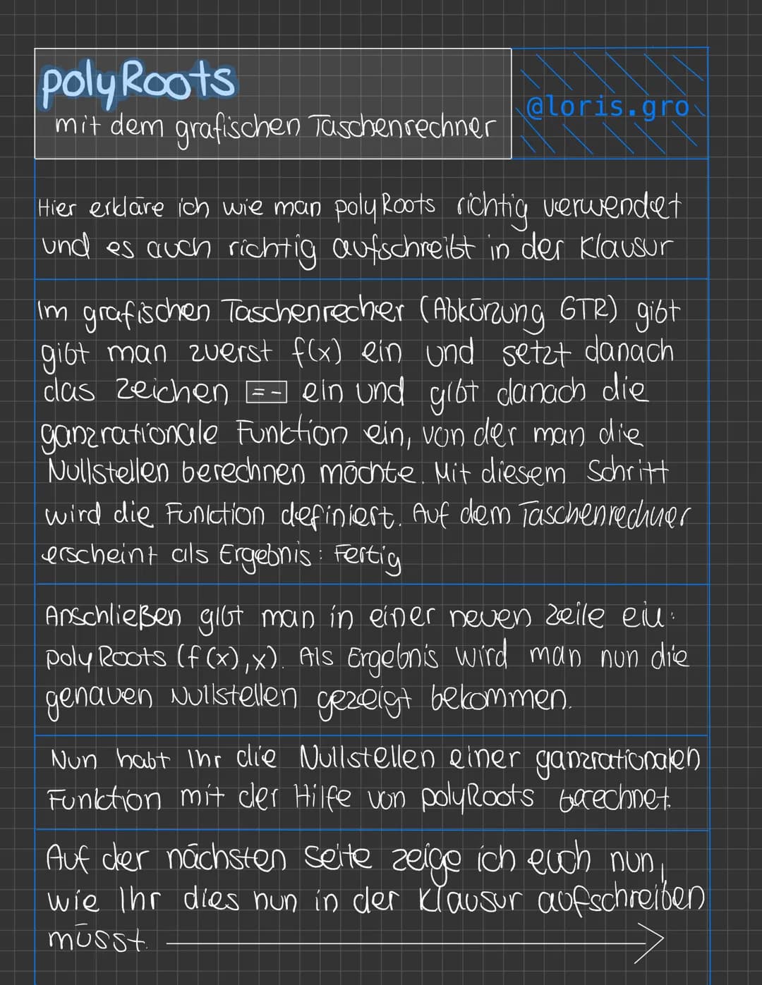 poly Roots
mit dem grafischen Taschenrechner
@loris.gro
Hier erkläre ich wie man poly Roots richtig verwendet
und es auch richtig aufschreib
