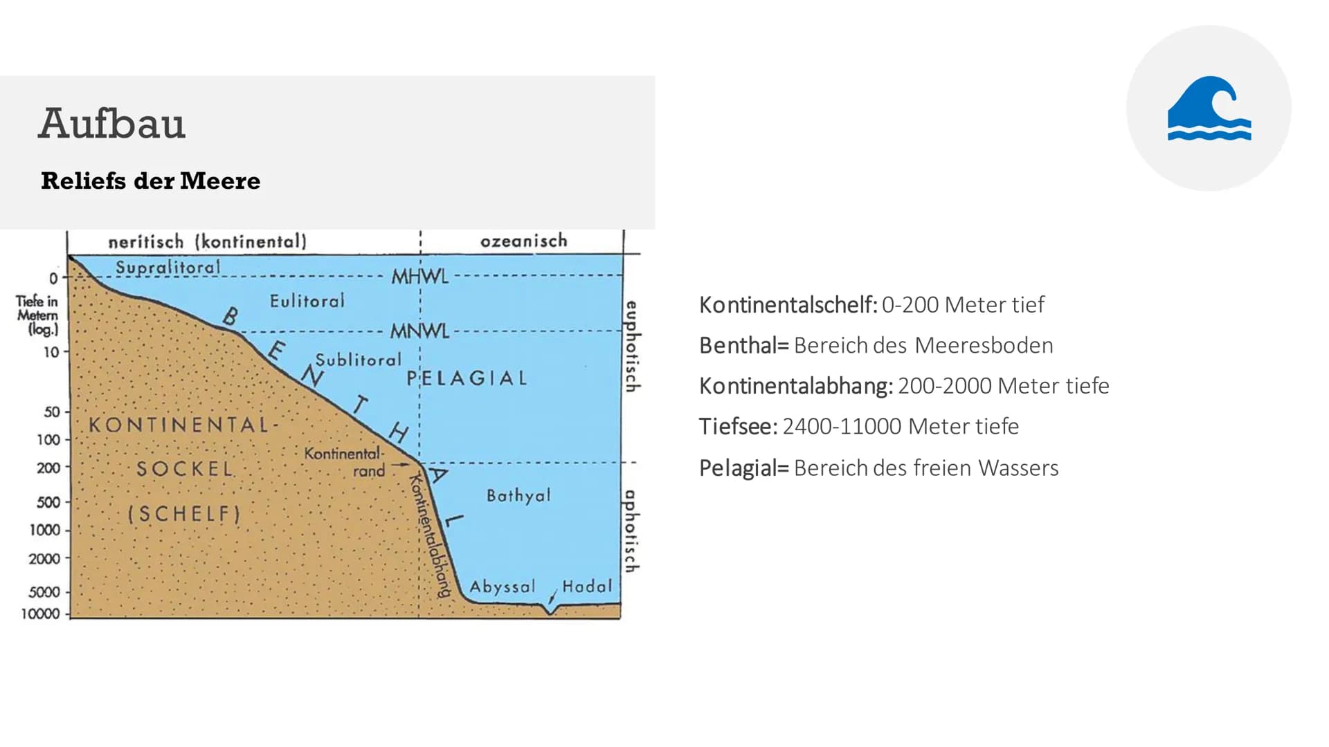 # Ökosystem Meer
Von Indira, Marika, Maria Aufbau und Struktur
Marika # Allgemeines
Meer = weithin ausdehnende, Festland umgebende Wassermas