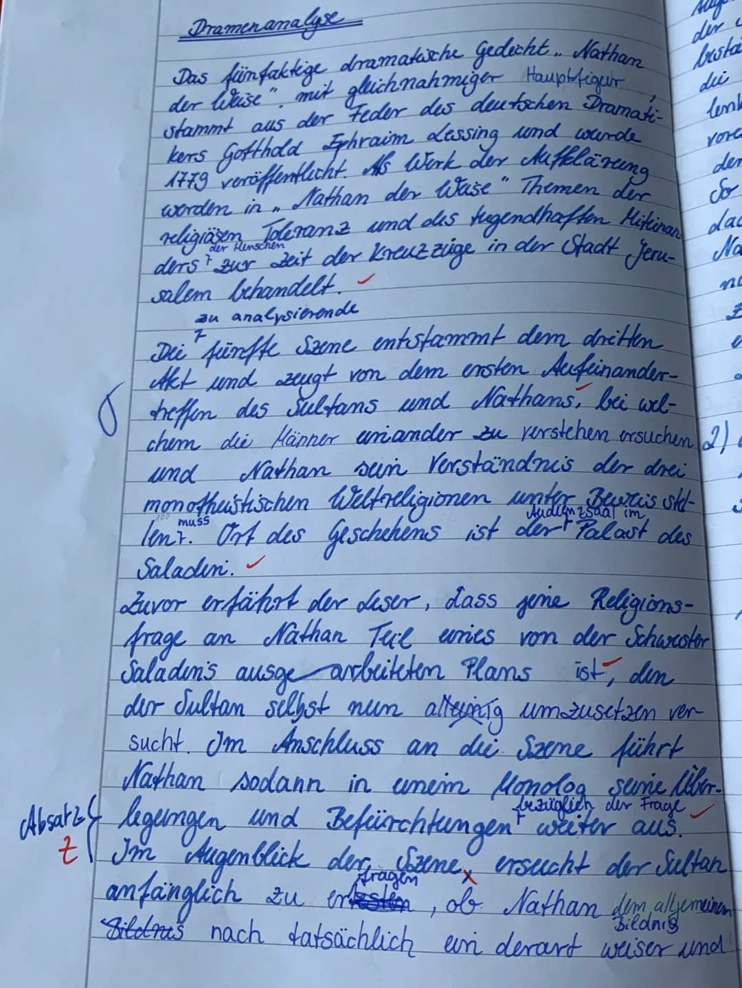 # Dramenanalyse
Das fünfaktige dramatische Gedicht "Nathan
der Weise" mit gleichnamiger Hauptfigur
stammt aus der Feder des deutschen Drama