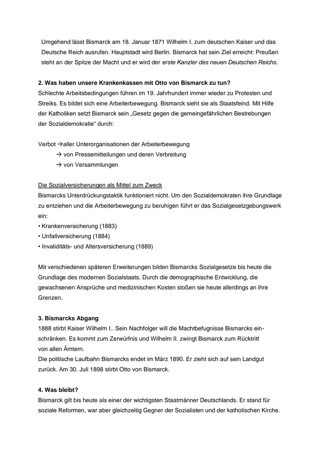 # Thema der Arbeit: Otto Eduard Leopold von Bismarck
## Gliederung:
1. Vom Querulant zum Reichskanzler
2. Was haben unsere Krankenkassen mi