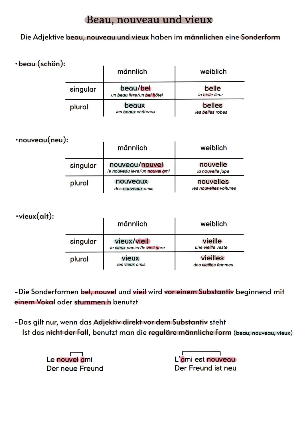 # Beau, nouveau und vieux
Die Adjektive beau, nouveau und vieux haben im männlichen eine Sonderform
* beau (schön):
| | männlich | weibl