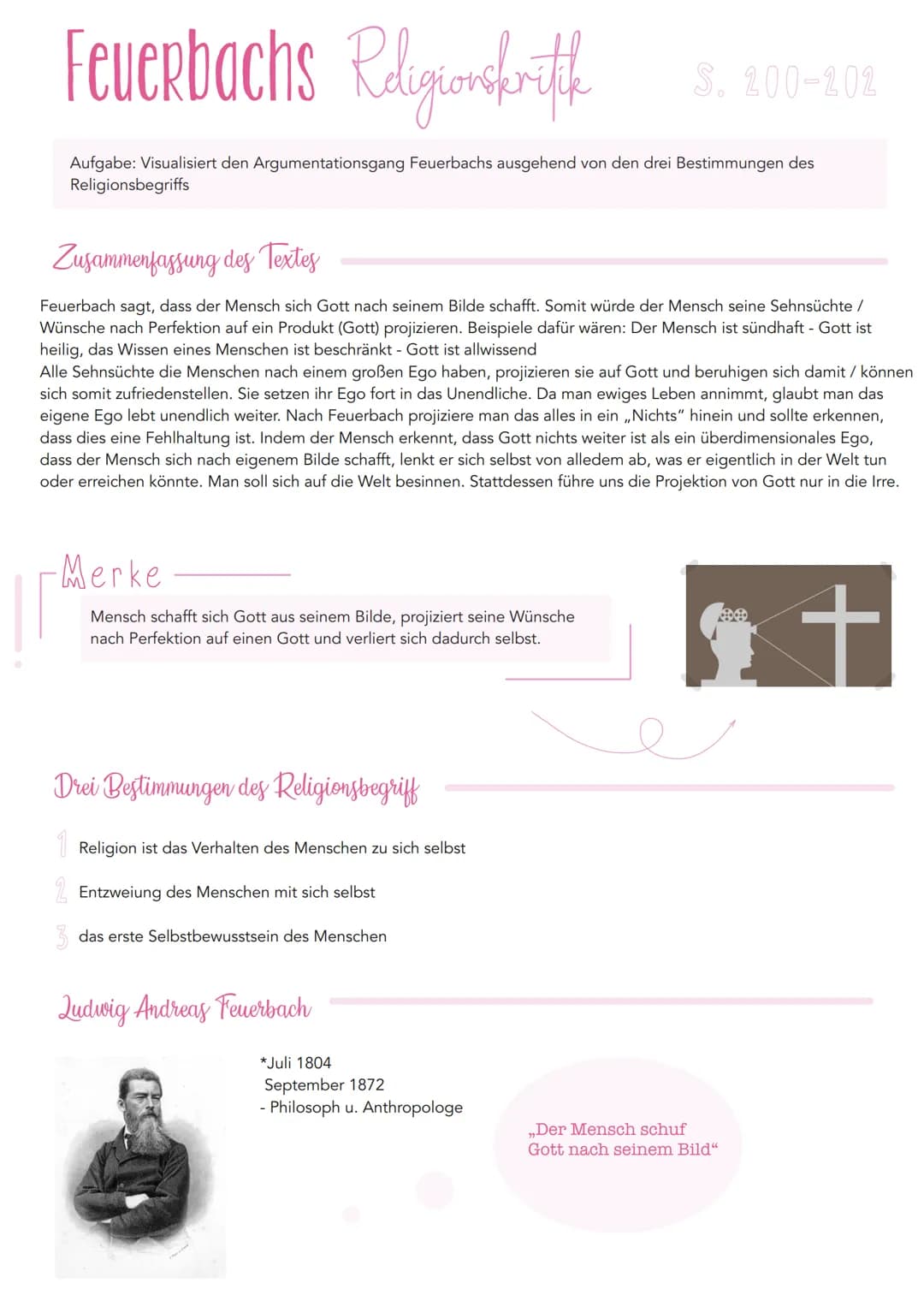 # Der Mensch schuf Gott nach seinem Bild Die Projektionstheorie Feuerbachs
## ZWIESPALT
- Wunsch nach Glück und Vollkommenheit
- Gefühl von