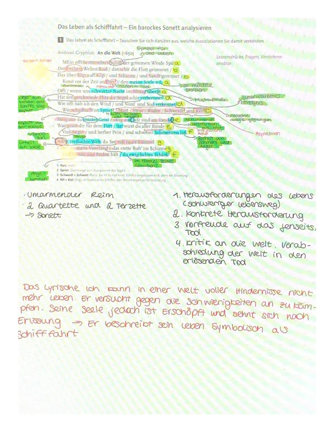 # Das Leben als Schifffahrt - Ein barockes Sonett analysieren
1 Das Leben als Schifffahrt - Tauschen Sie sich darüber aus, welche Assoziati