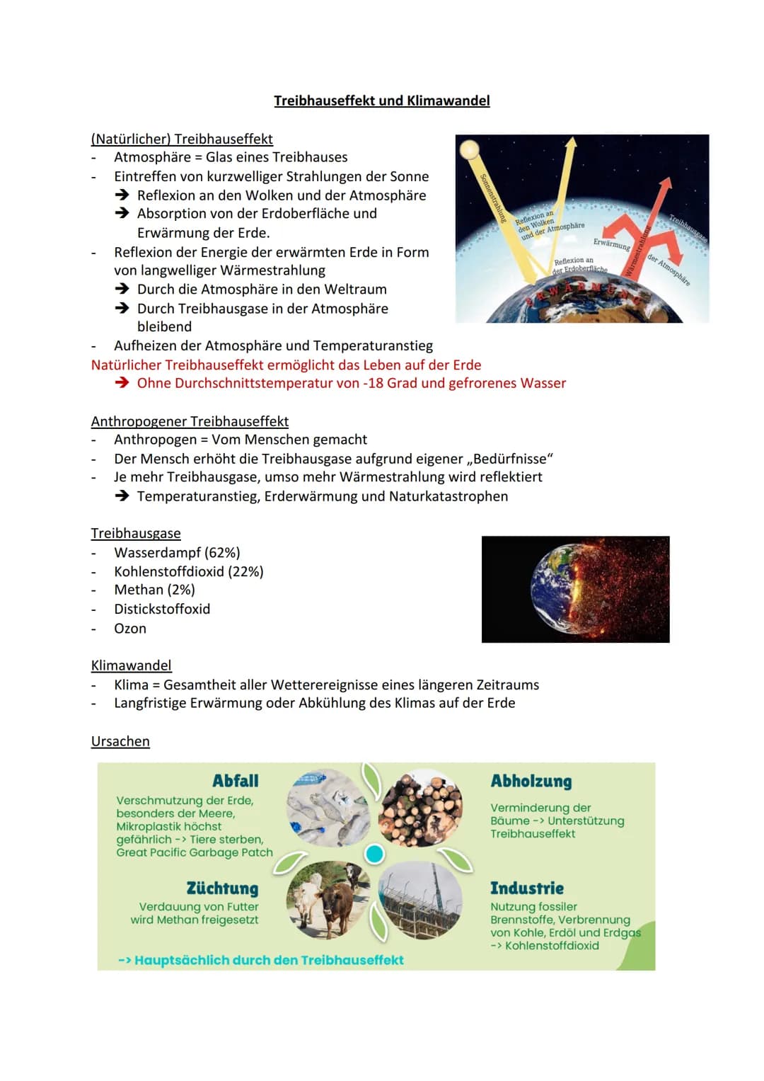 # Treibhauseffekt und Klimawandel
## (Natürlicher) Treibhauseffekt
- Atmosphäre = Glas eines Treibhauses
- Eintreffen von kurzwelliger Stra