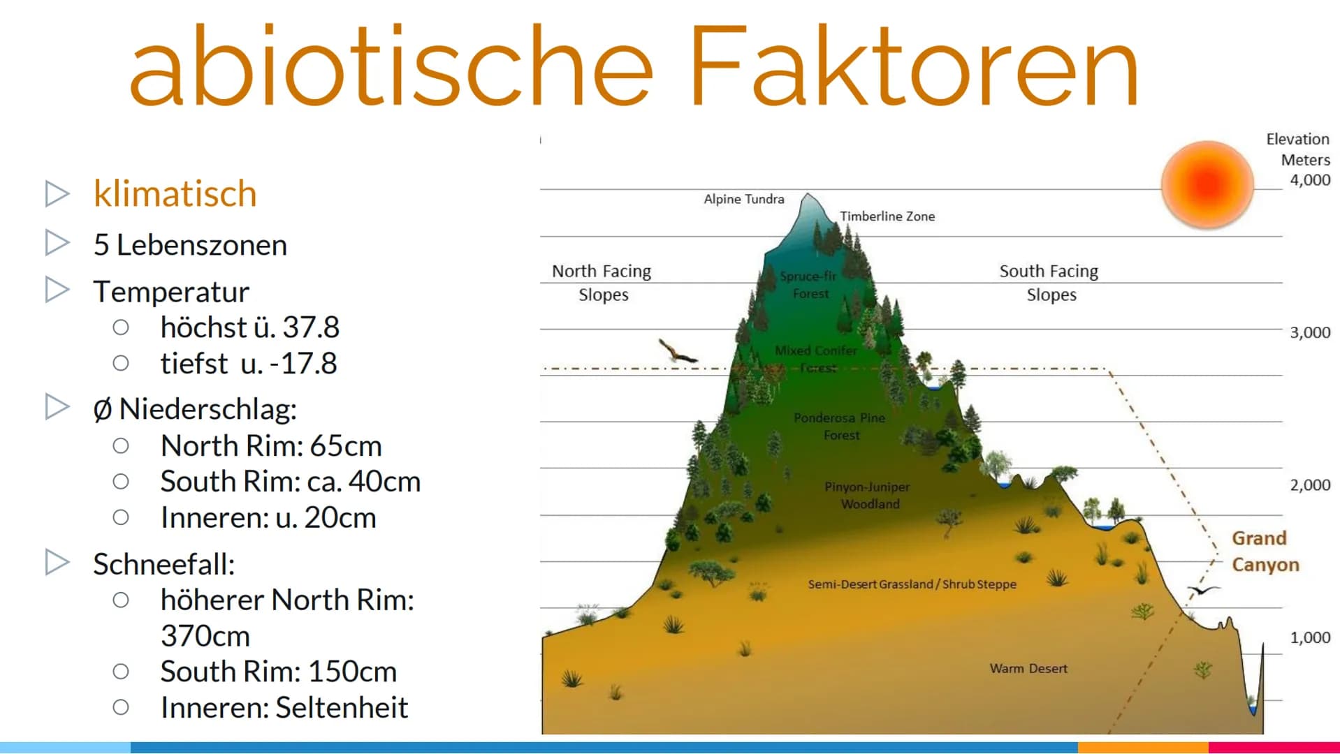 ## Grand Canyon
### Gliederung:
1. Name des Ökosystems
2. geografische Lage
3. Klassifizierung
4. abiotische Faktoren
5. Biotop
6. tierisch