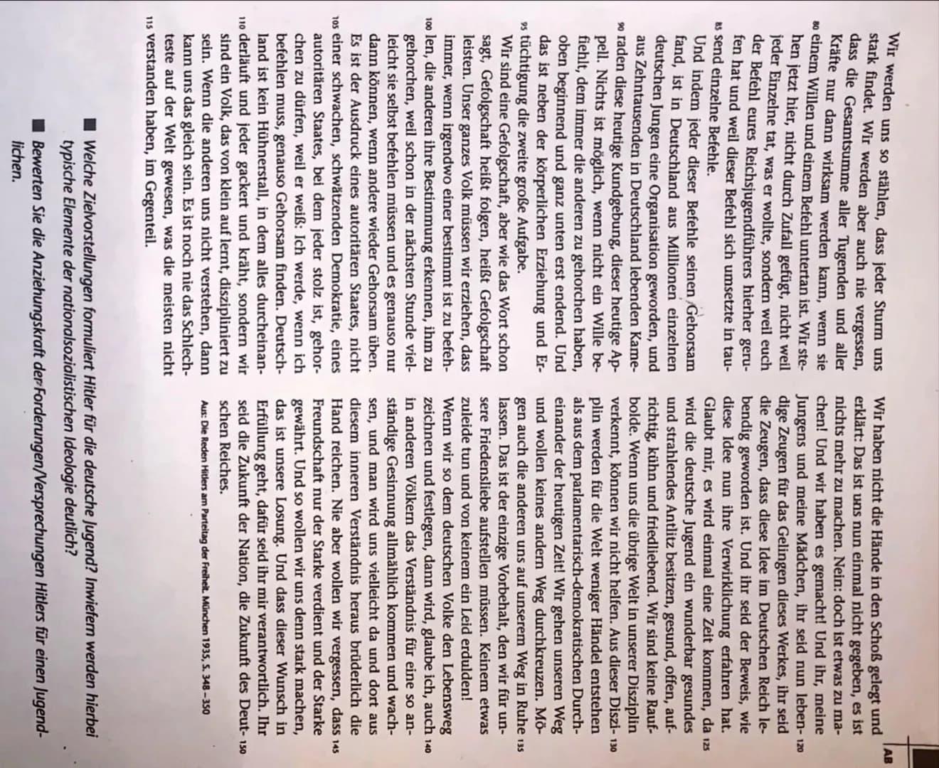 Geschichte
23.11.2021
# ANALYSE REDE HITLERS 1935
| Heutige Begriffe (wir) | Frühere Begriffe (die anderen) |
|---|---|
| Zeile 19-20 „wet