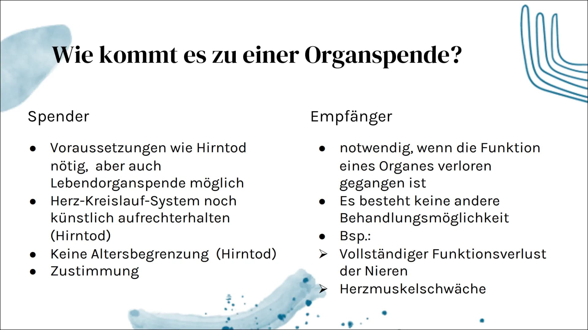 Organspende
&
Organtransplantation # Gliederung
## 01 Allgemeines
Was ist eine Organspende/
Organtransplantation?
## 02 Aktuelle Fakten
Stat