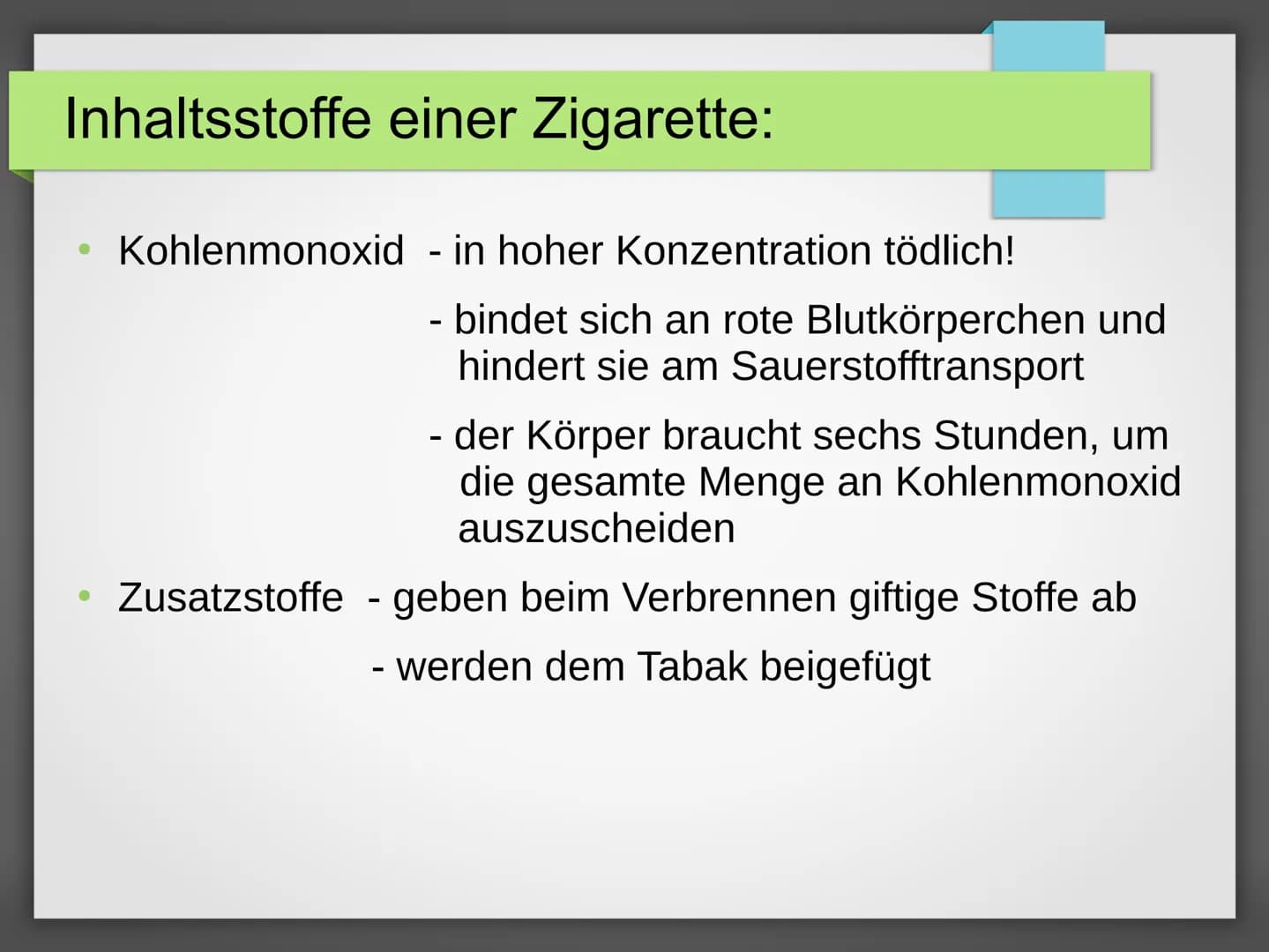 GFS Biologie
Datum: 3.5.2019
Thema: RAUCHEN # Inhalt:
- Aufbau einer Zigarette
- Die Geschichte der Zigarette
- Inhaltsstoffe einer Zigare