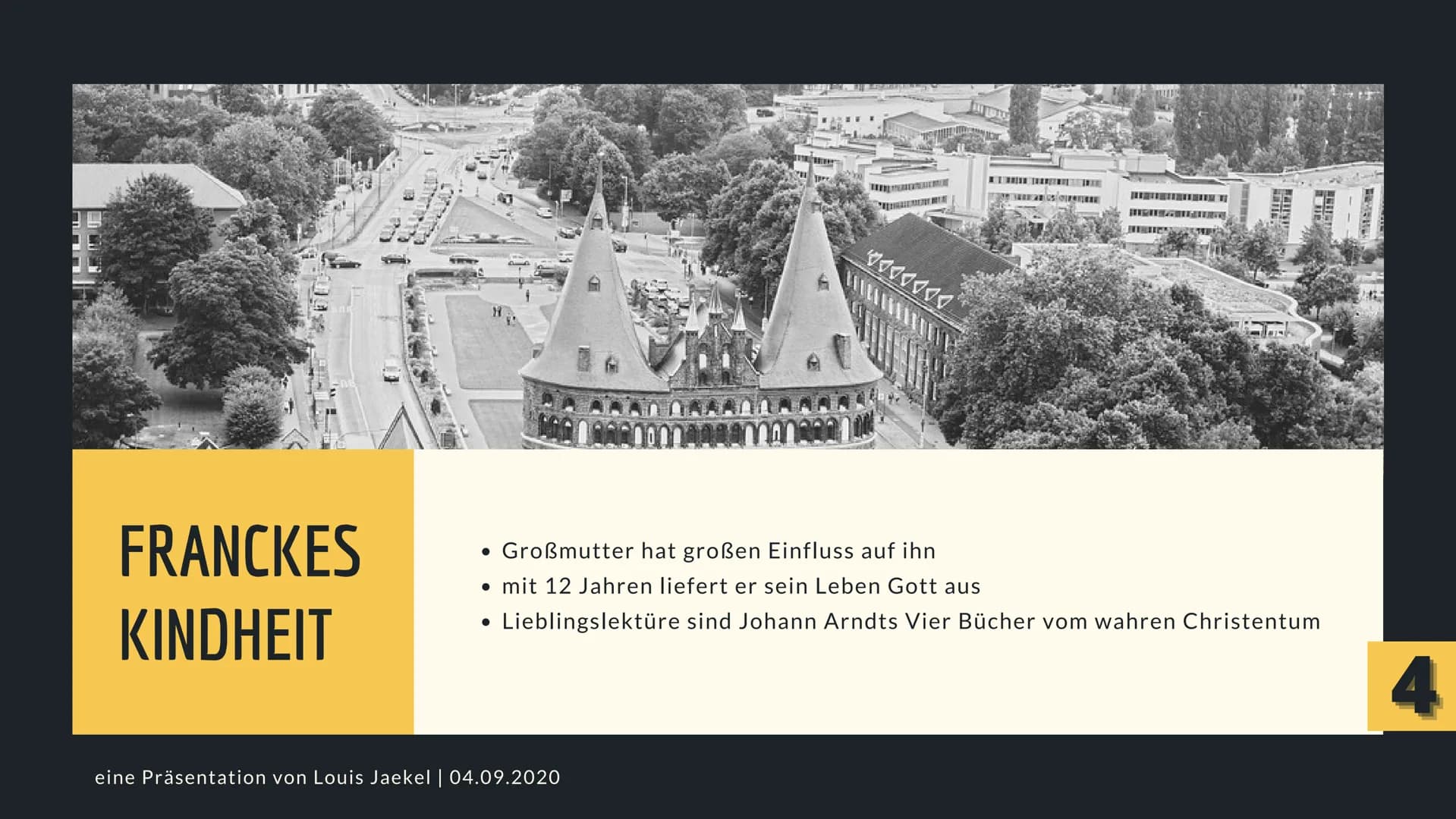 LEBEN & GLAUBE - EINE GOTTESERFAHRUNG
AUGUST HERMANN
FRANCKE
Präsentiert von Louis Jaekel # INHALTSVERZEICHNIS
## HEUTIGE THEMEN
* Der P