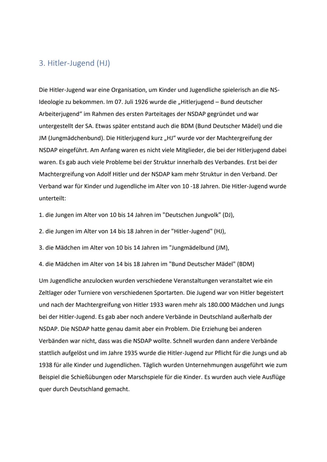 <h2>Einleitung</h2>
<p>Die Jugend im Dritten Reich war von großer Bedeutung für die nationalsozialistische Ideologie und wurde gezielt beei