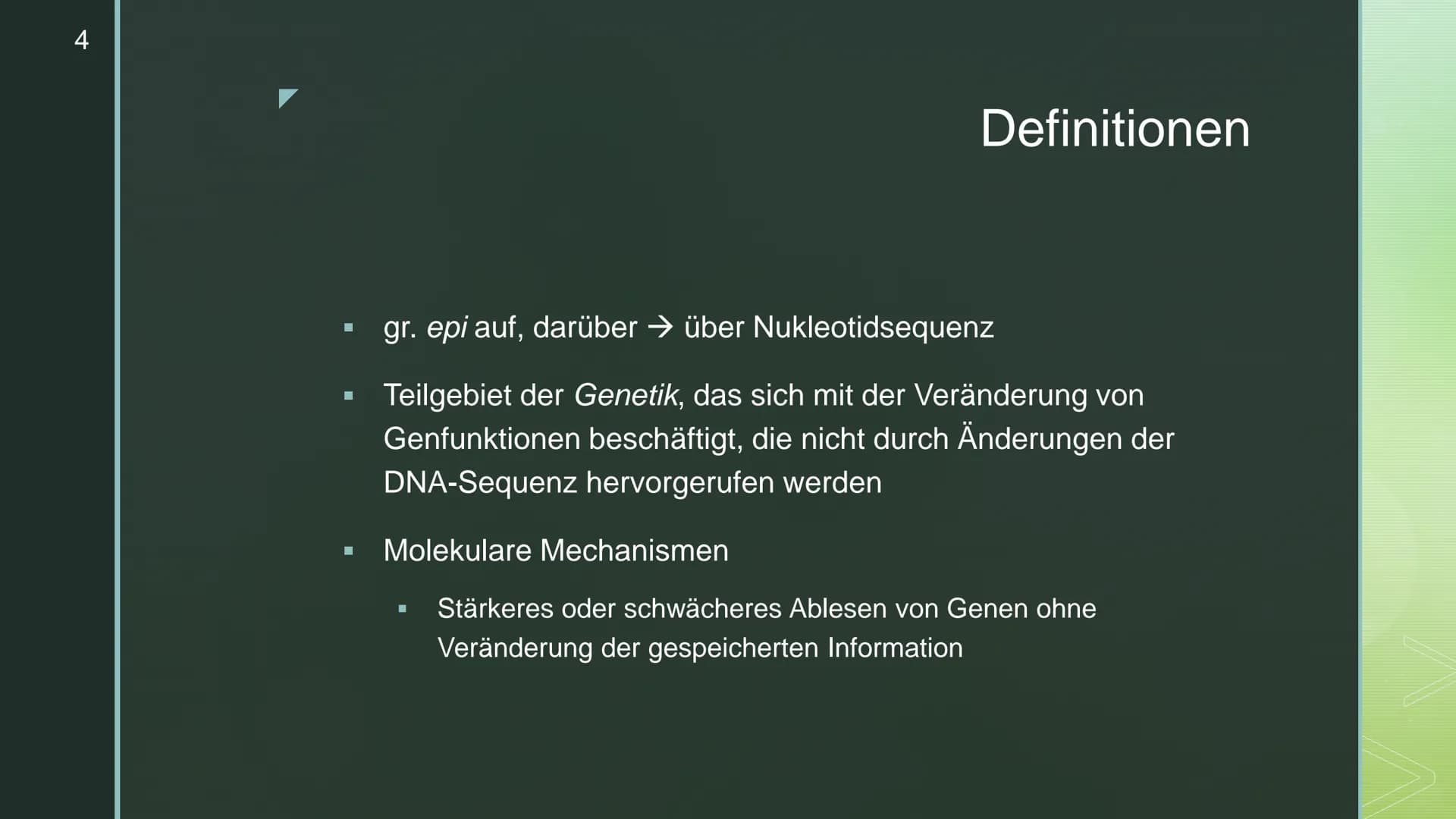 Nele Schunk
Epigenetik
Q2
## Definition:
- Teilgebiet der Genetik, das sich mit der Veränderung von Genfunktionen beschäftigt, die nicht du