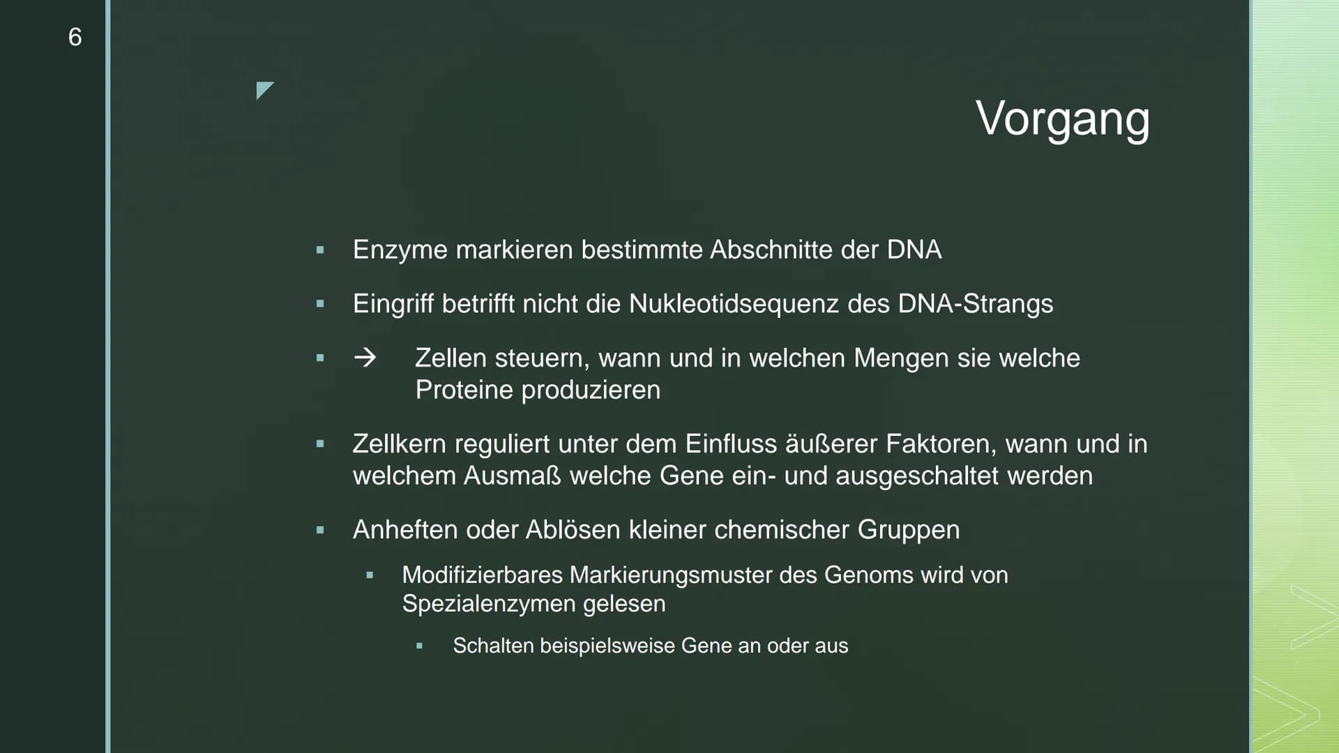 Nele Schunk
Epigenetik
Q2
## Definition:
- Teilgebiet der Genetik, das sich mit der Veränderung von Genfunktionen beschäftigt, die nicht du