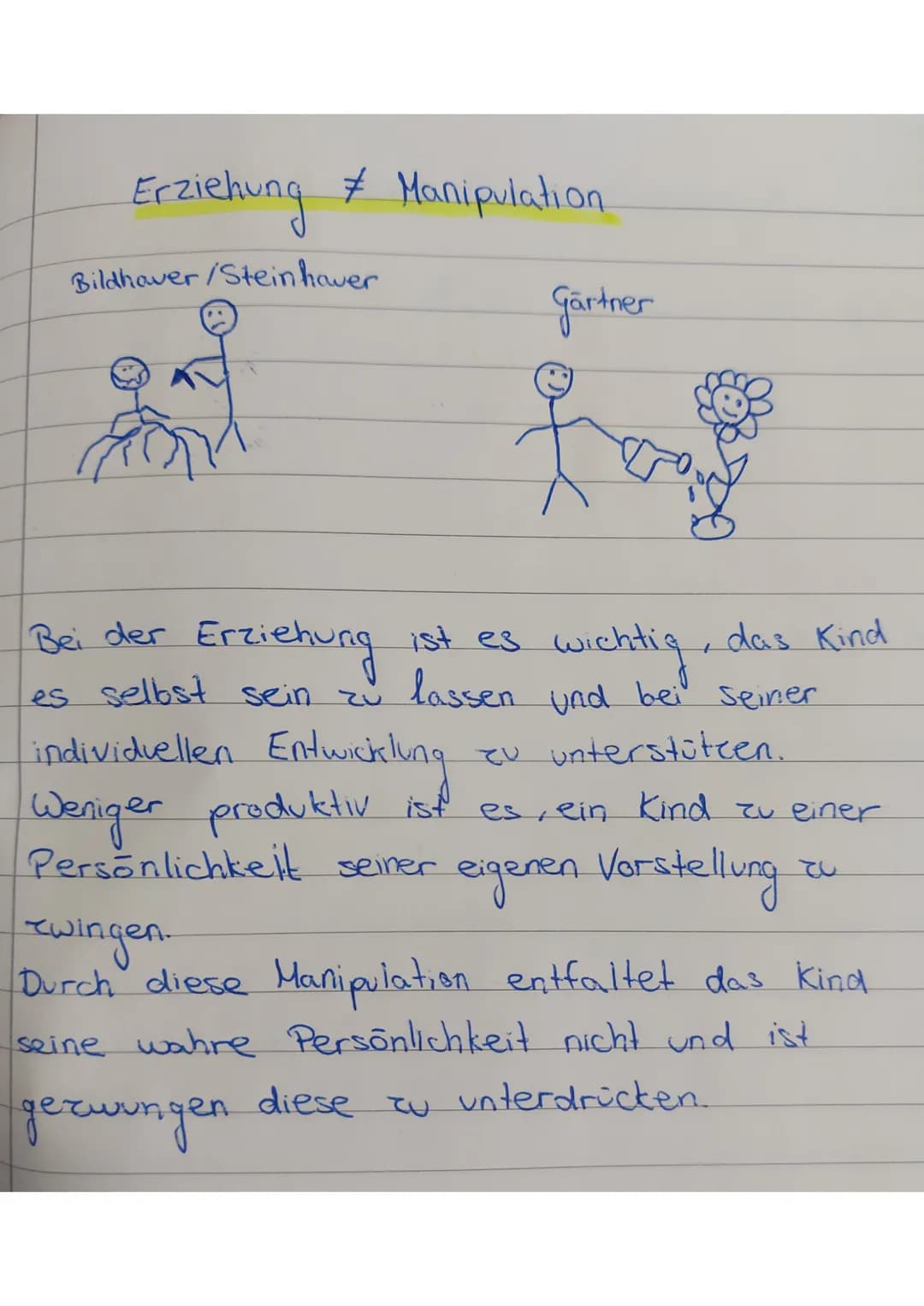 # Erziehung $\neq$ Manipulation
Bildhauer/Steinhauer
Gärtner
Bei der Erziehung ist es wichtig, das Kind es selbst sein zu lassen und bei