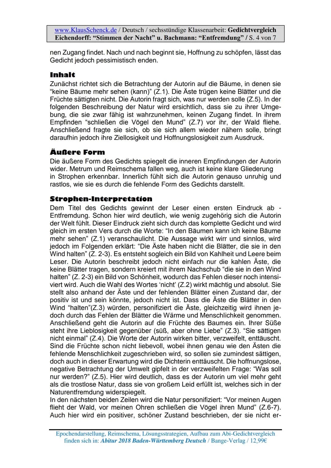 <p>Die Seite <a href="http://www.KlausSchenck.de">www.KlausSchenck.de</a> bietet Übungsmaterial zur Analyse und Interpretation von Lyrik mi