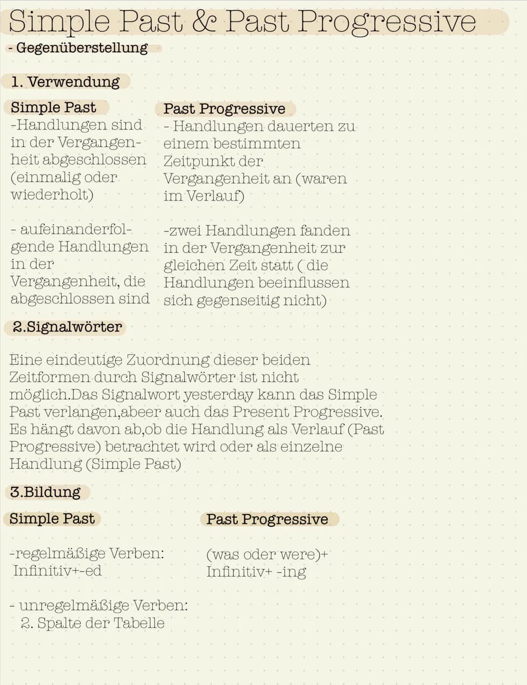 # Simple Past & Past Progressive
- Gegenüberstellung
## 1. Verwendung
### Simple Past
- Handlungen sind in der Vergangenheit abgeschlossen