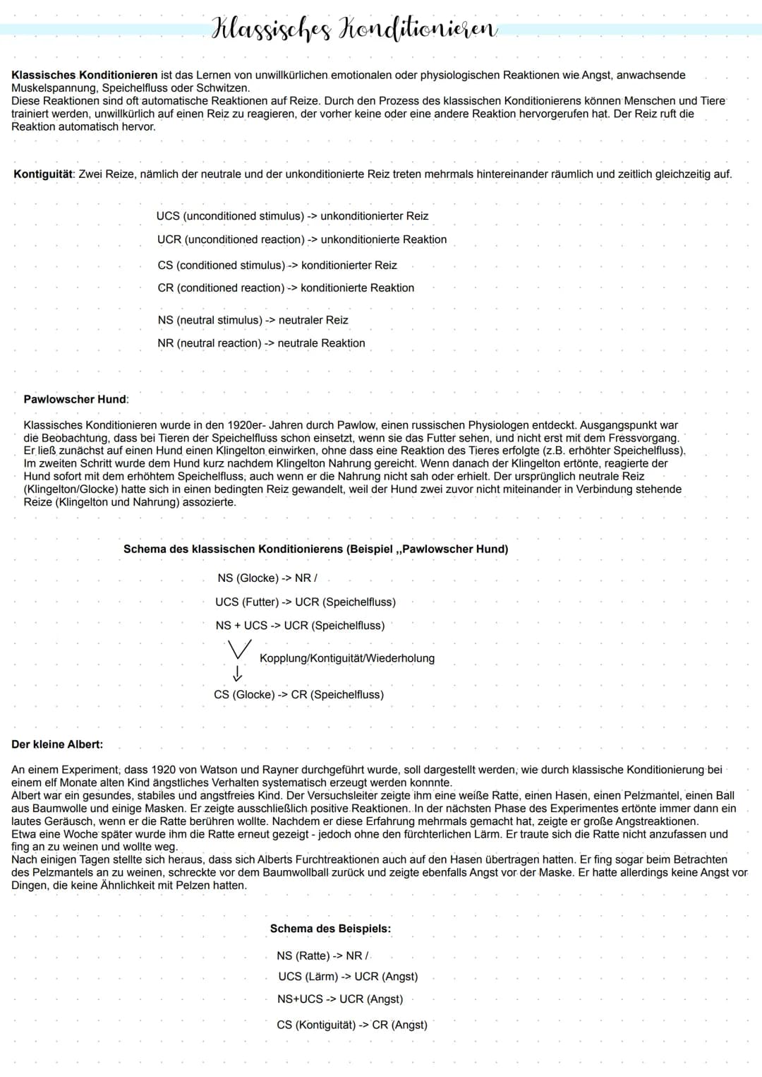 # Klassisches Konditionieren
Klassisches Konditionieren ist das Lernen von unwillkürlichen. emotionalen oder physiologischen Reaktionen wie